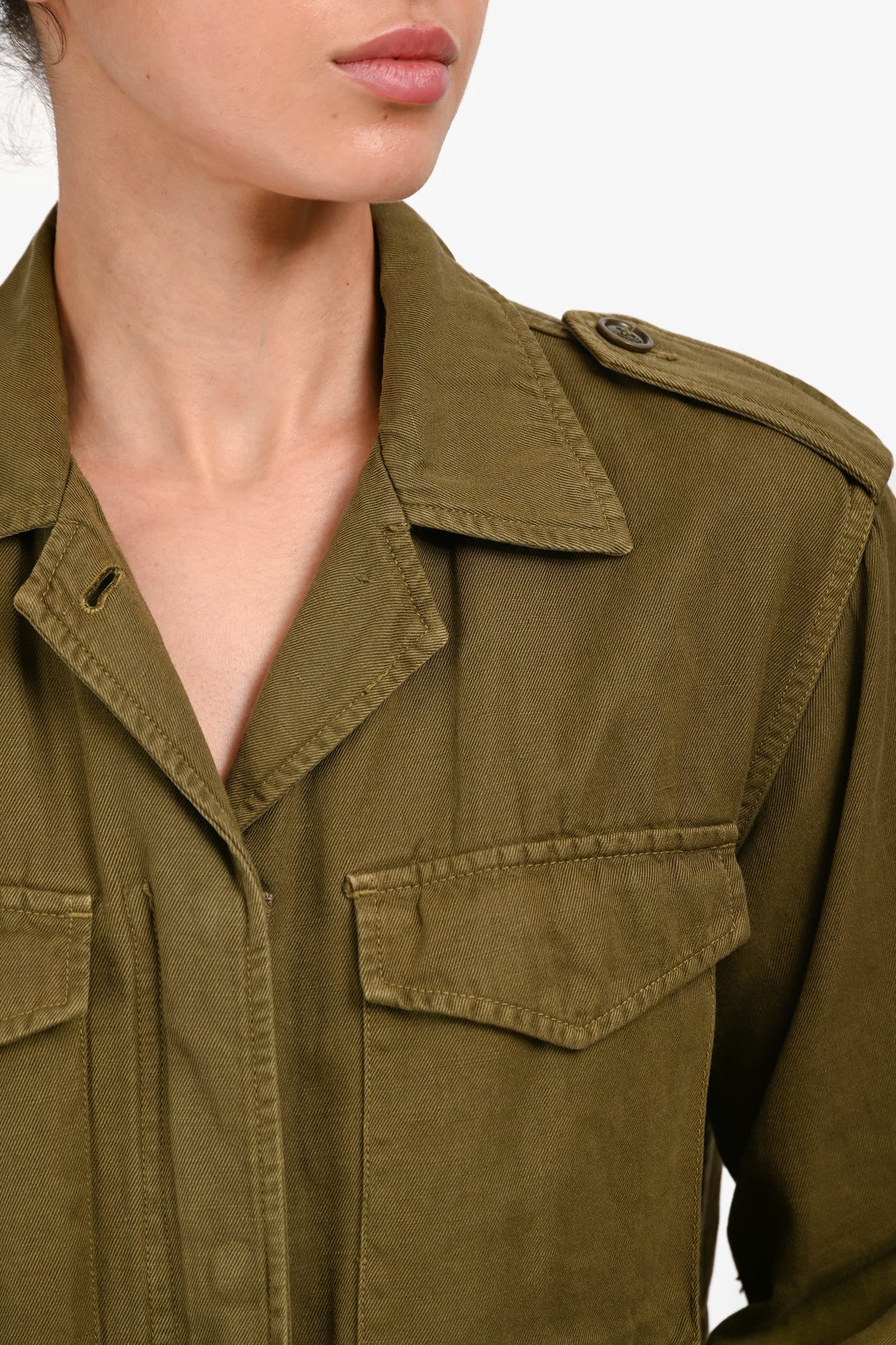 Nili Lotan Green Cotton Utility Cinch Waist Jacket Size S