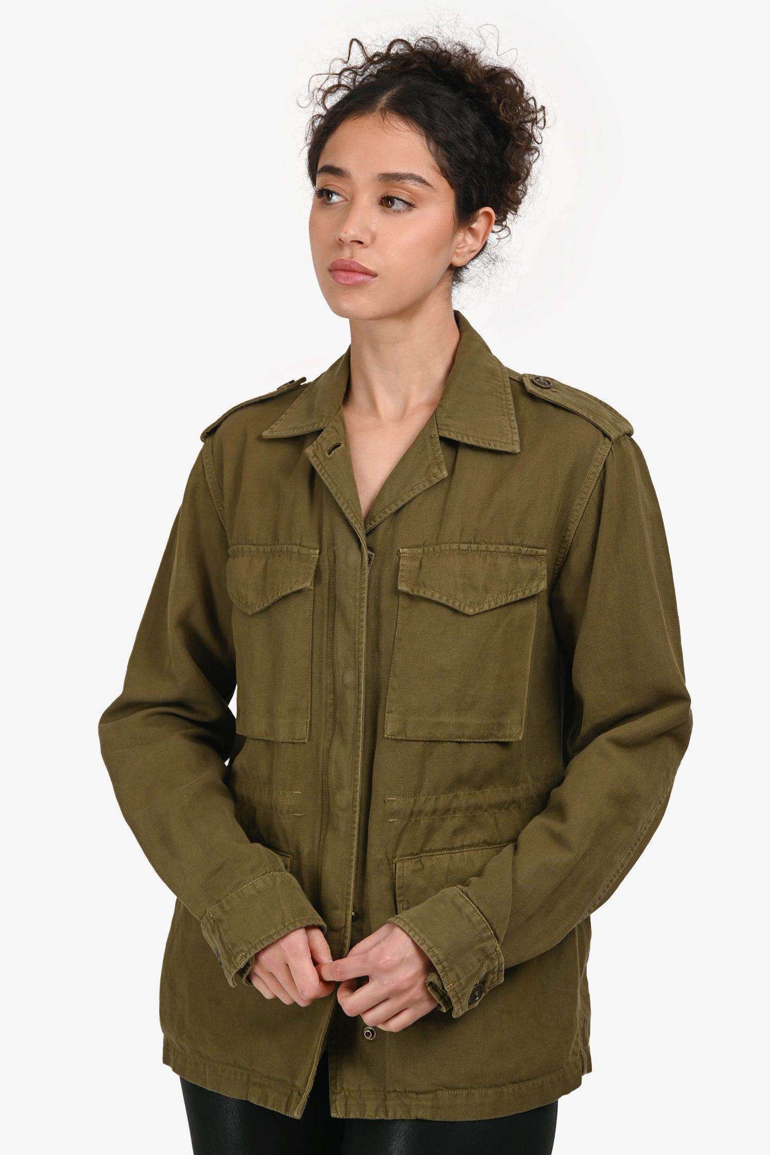 Nili Lotan Green Cotton Utility Cinch Waist Jacket Size S
