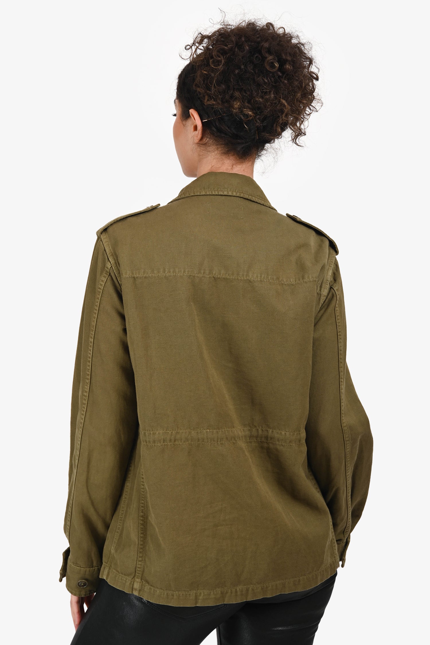 Nili Lotan Green Cotton Utility Cinch Waist Jacket Size S