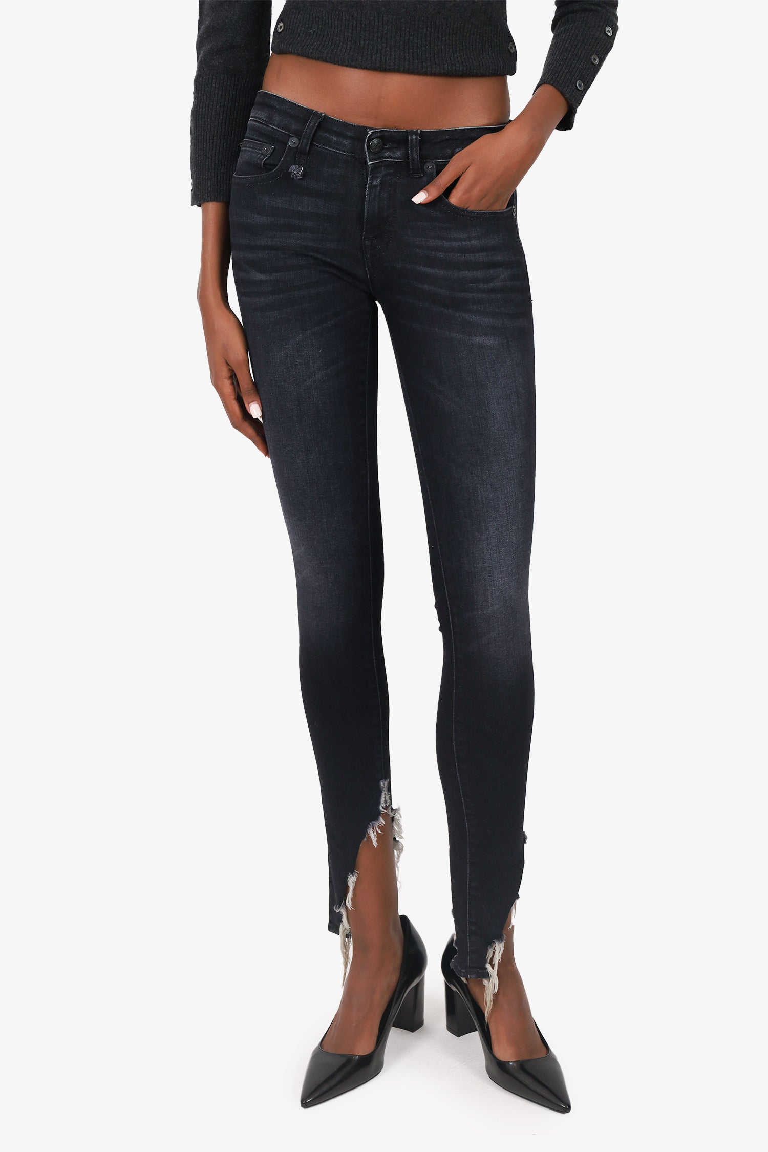 R13 Black Denim Distress Skinny Jeans Size 25