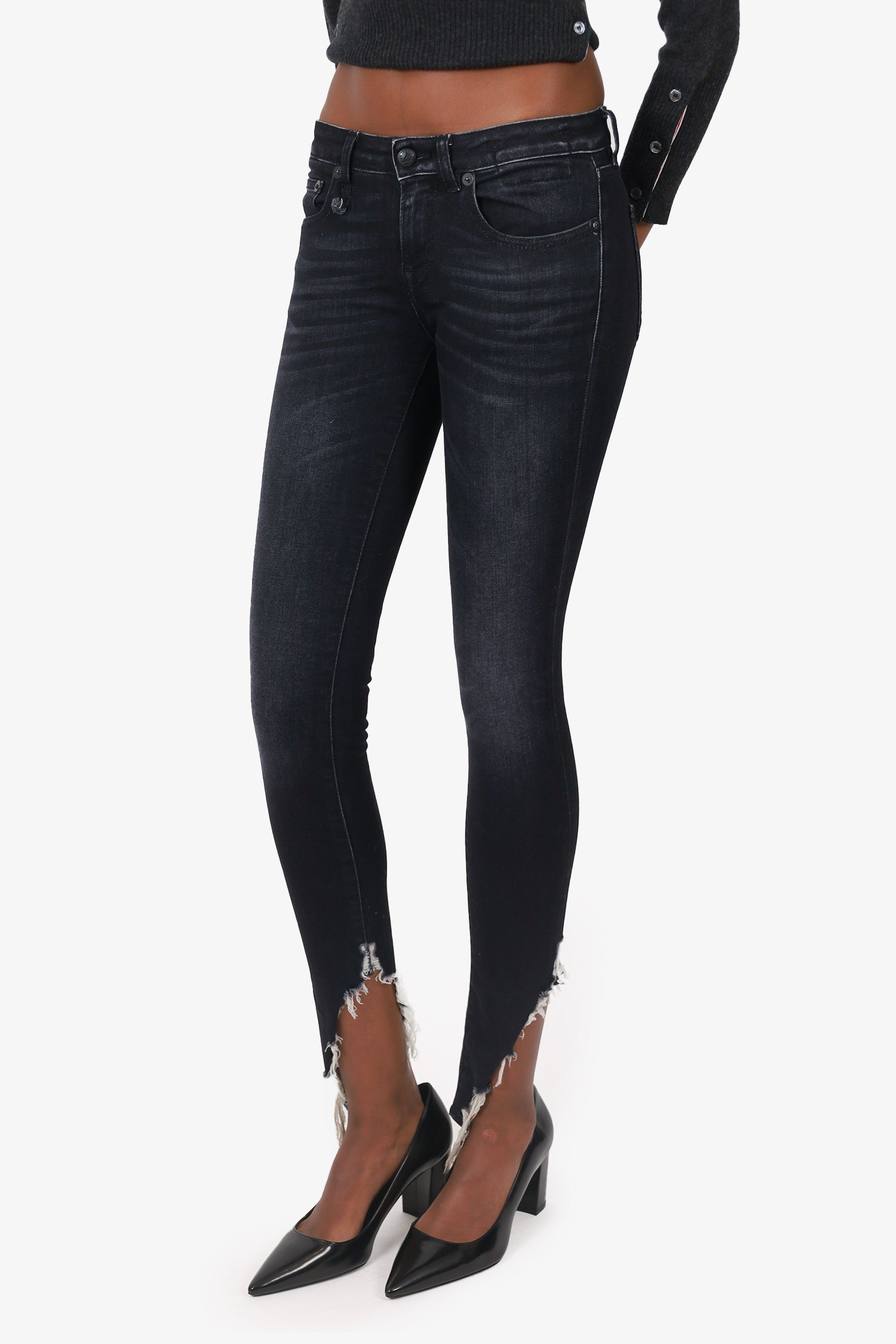 R13 Black Denim Distress Skinny Jeans Size 25