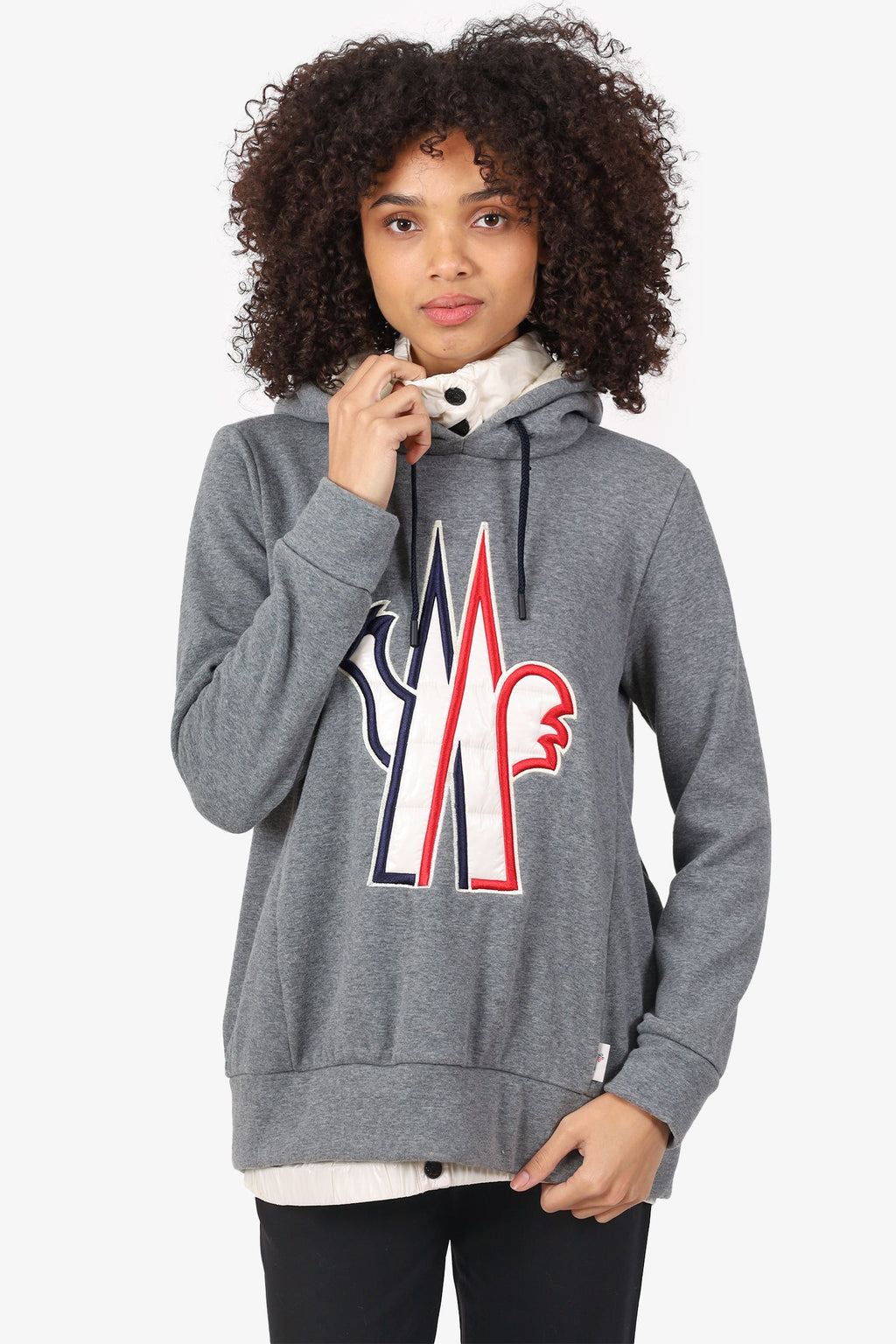 Moncler Grey Quilted Down Hoodie Size S