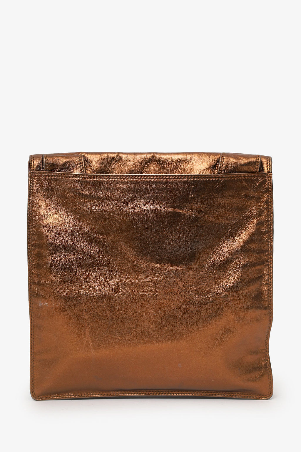 Pre-Loved Chanel™ 1997-99 Gold Metallic Leather Logo Flap Messenger Bag