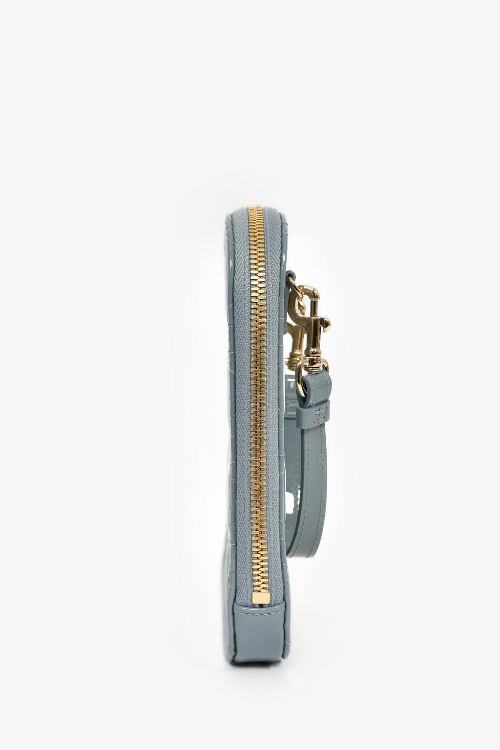 Christian Dior 2022 Blue Cannage Patent 'Call'in Dior' Phone Holder With Chain Strap
