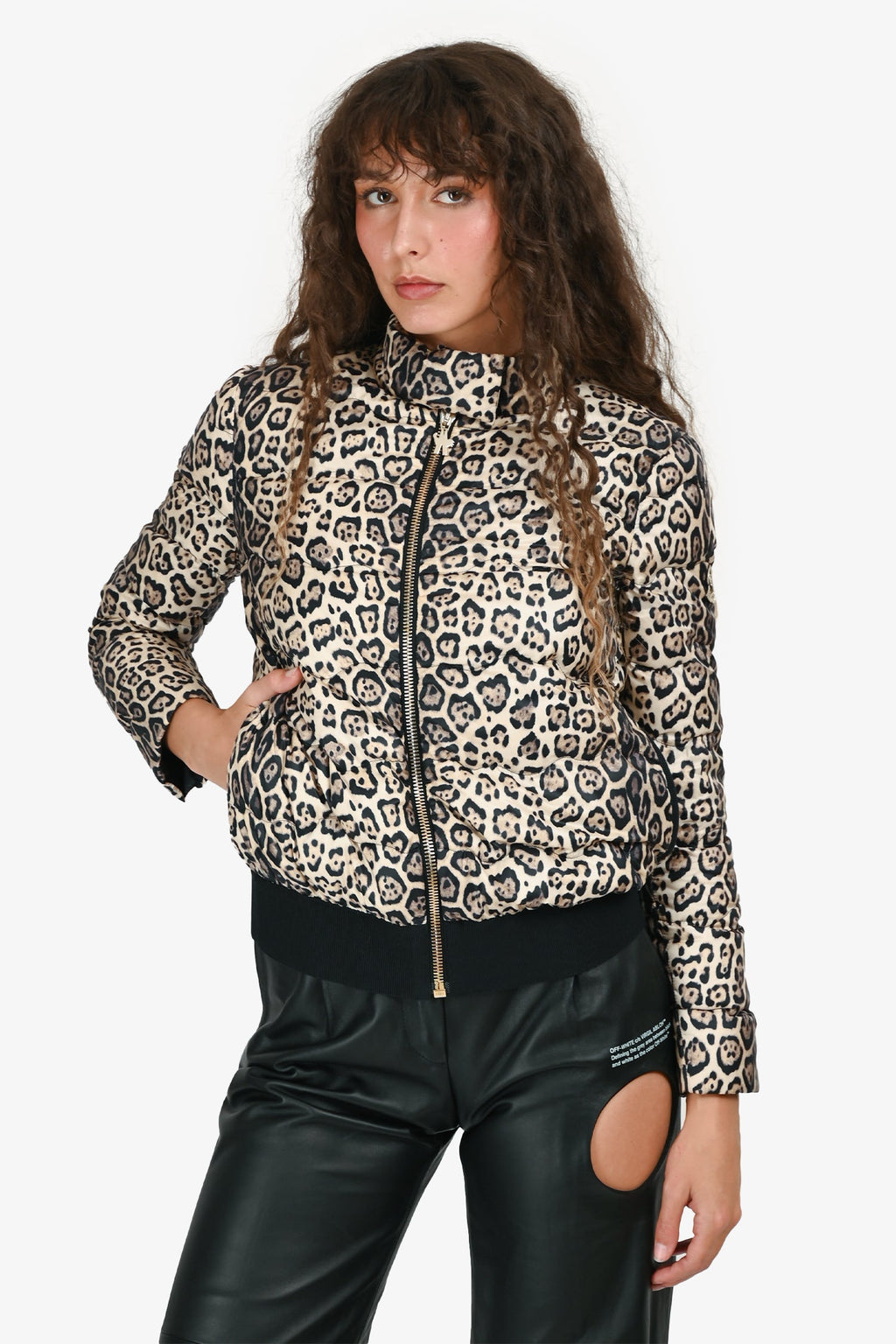 Moncler Gamme Rouge Leopard Print Down Short Puffer Jacket Size 0