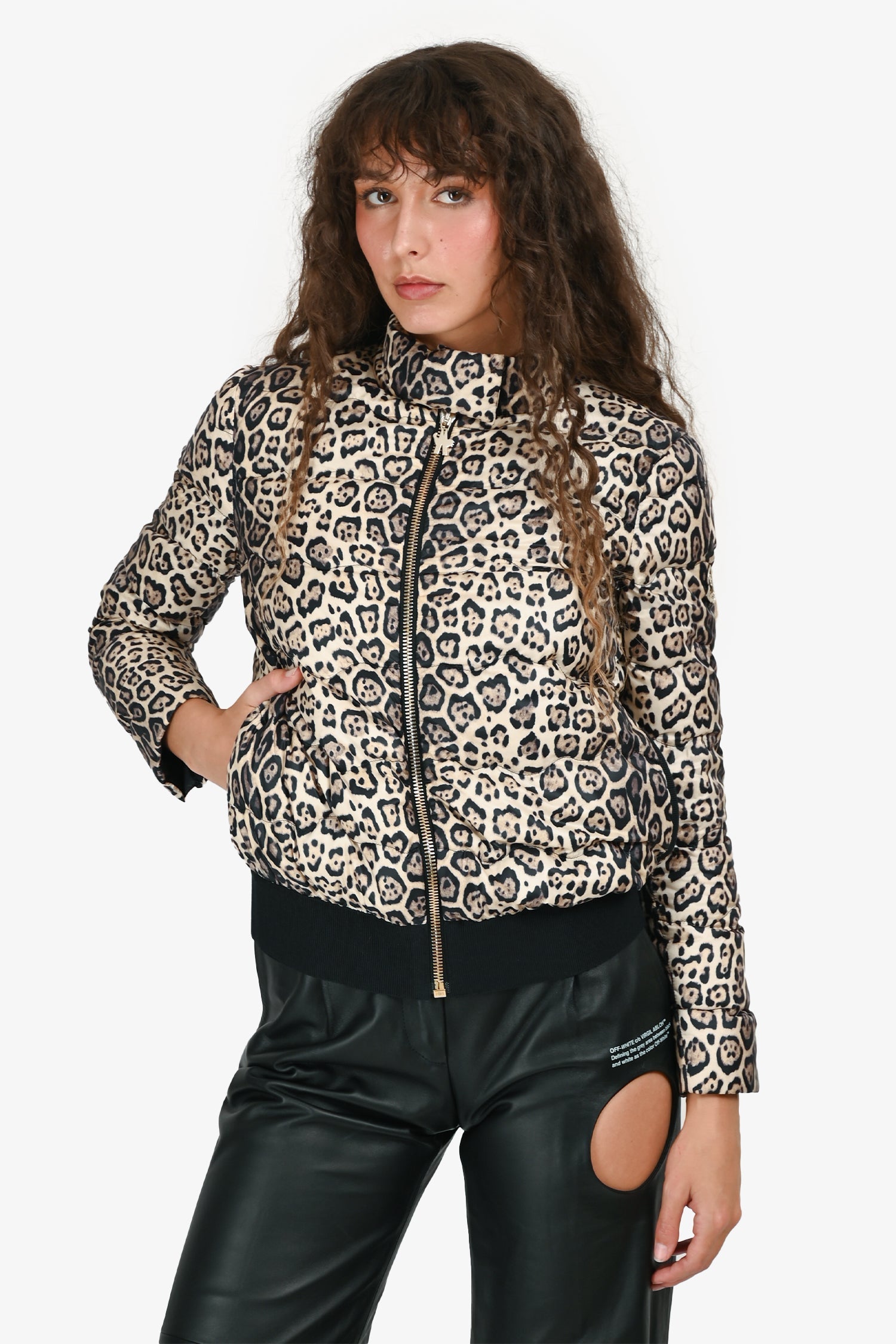 Moncler Gamme Rouge Leopard Print Down Short Puffer Jacket Size 0