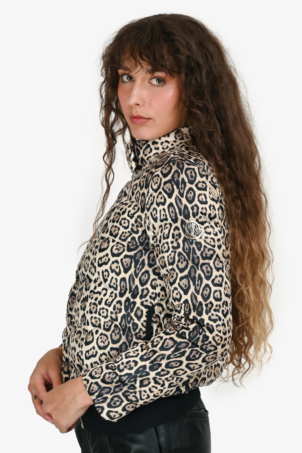 Moncler Gamme Rouge Leopard Print Down Short Puffer Jacket Size 0