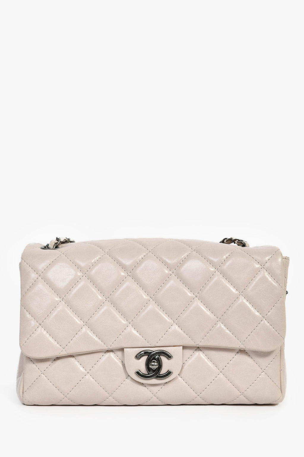 Pre-Loved Chanel™ 2014 Light Taupe Aged Calfskin Leather Jumbo Single Flap