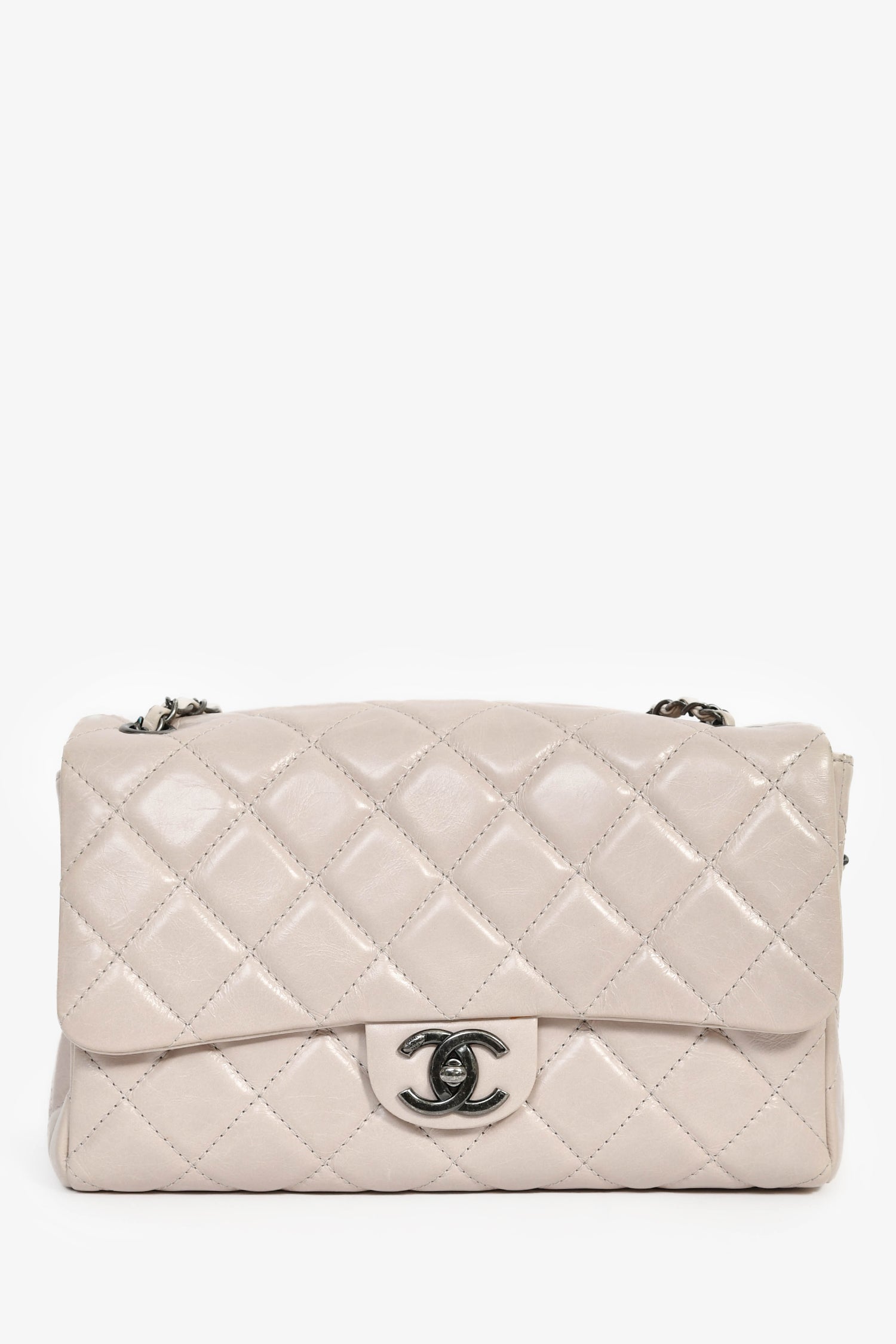Pre-Loved Chanel™ 2014 Light Taupe Aged Calfskin Leather Jumbo Single Flap
