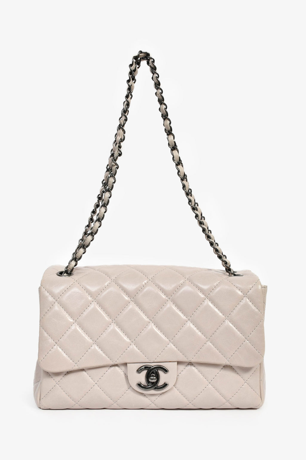 Pre-Loved Chanel™ 2014 Light Taupe Aged Calfskin Leather Jumbo Single Flap