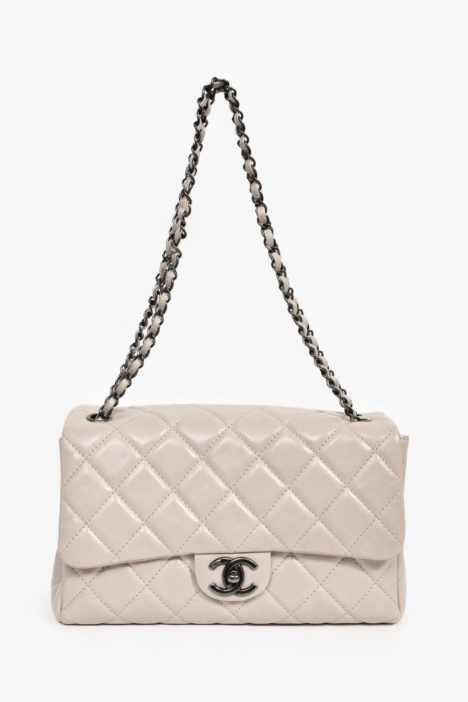 Pre-Loved Chanel™ 2014 Light Taupe Aged Calfskin Leather Jumbo Single Flap