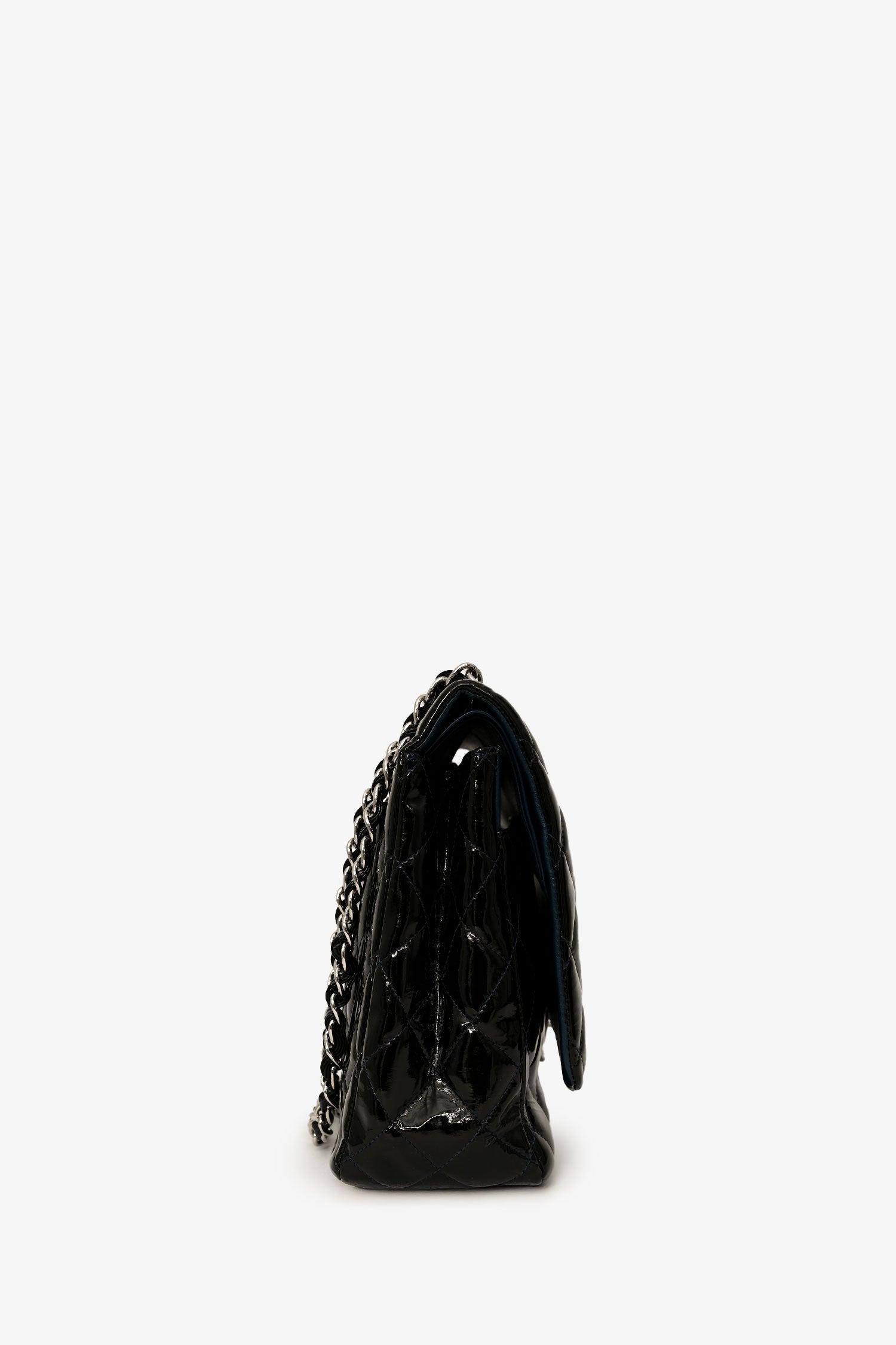 Pre-Loved Chanel™ 2010-11 Black Patent Leather Maxi Jumbo Double Flap