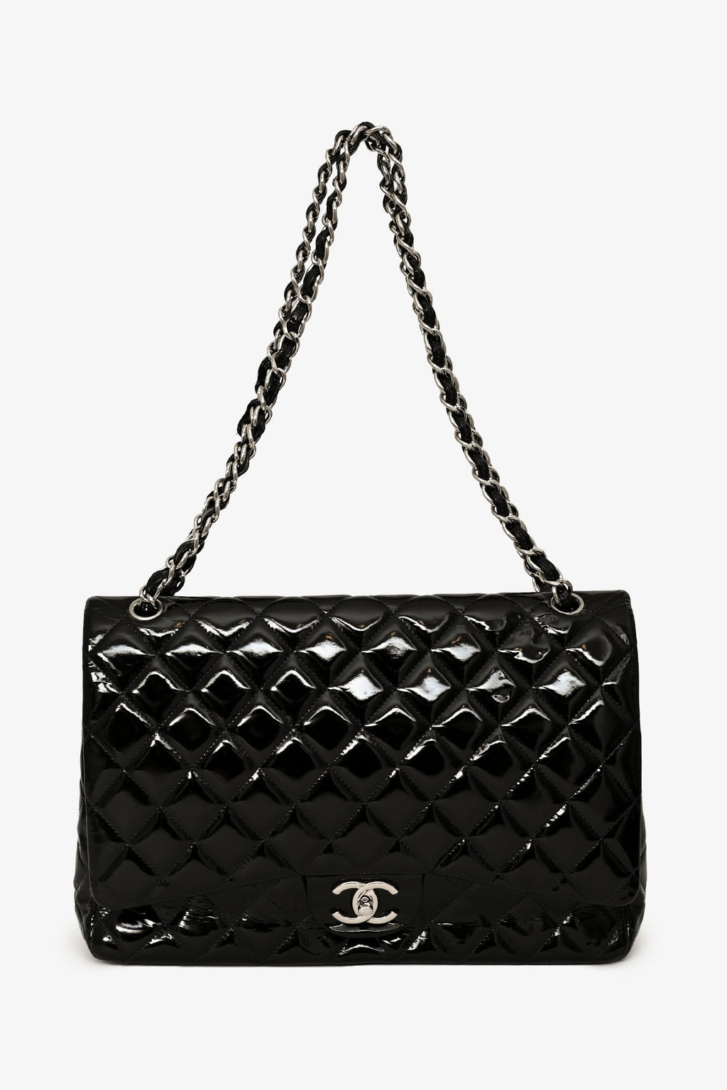 Pre-Loved Chanel™ 2010-11 Black Patent Leather Maxi Jumbo Double Flap