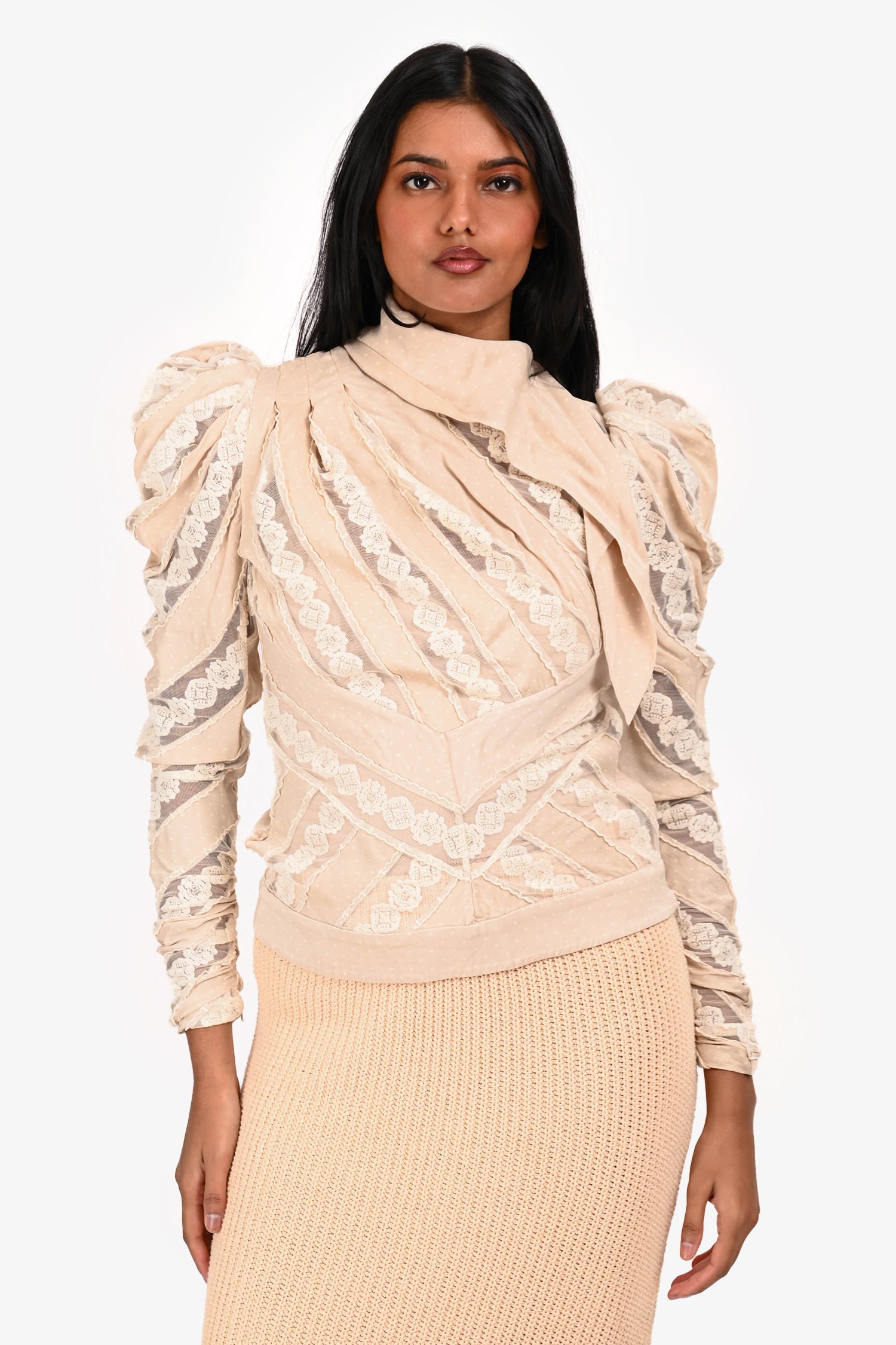 Zimmermann Beige Lace Neck Tie Top Size 0
