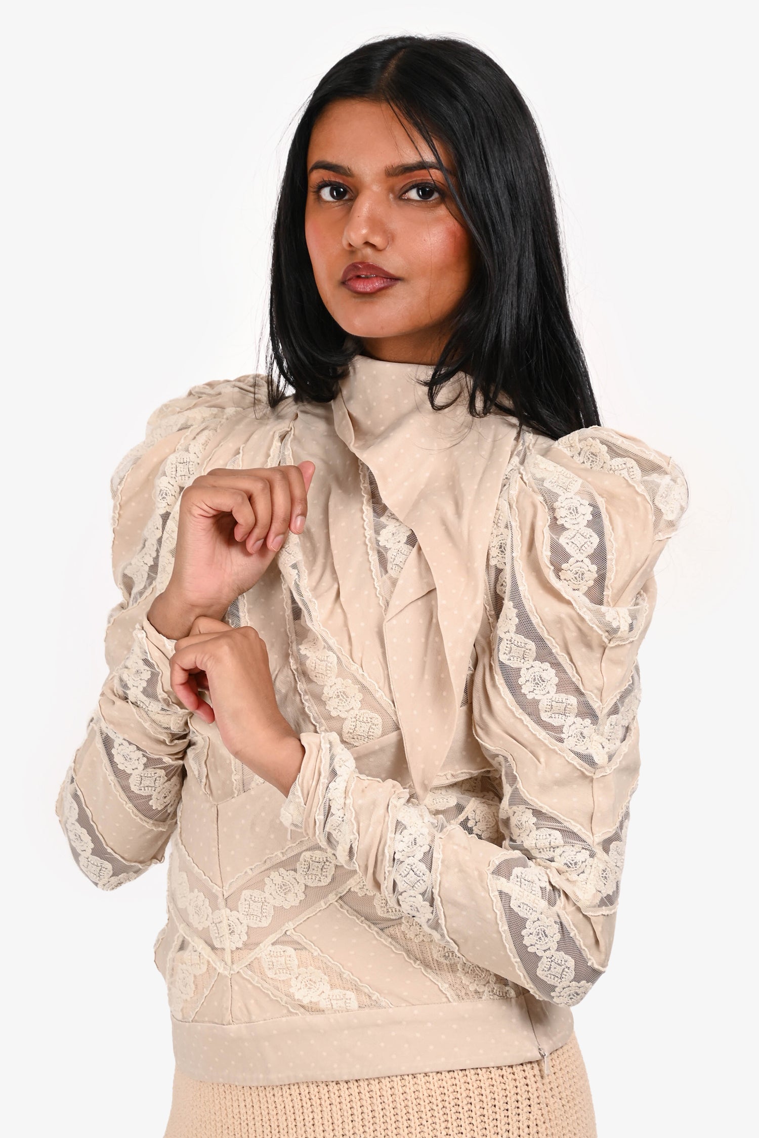 Zimmermann Beige Lace Neck Tie Top Size 0