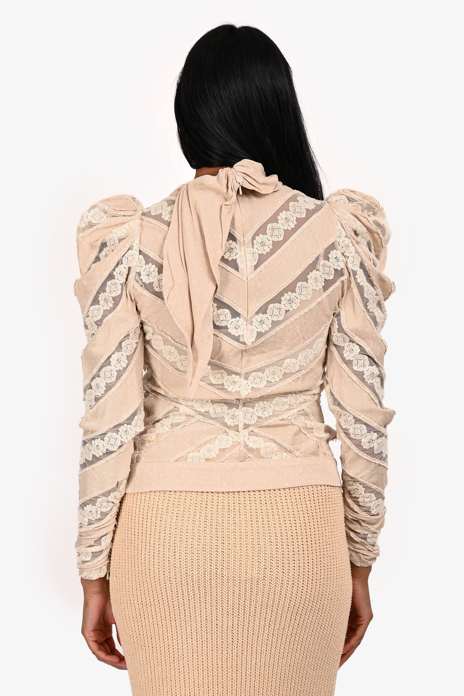 Zimmermann Beige Lace Neck Tie Top Size 0