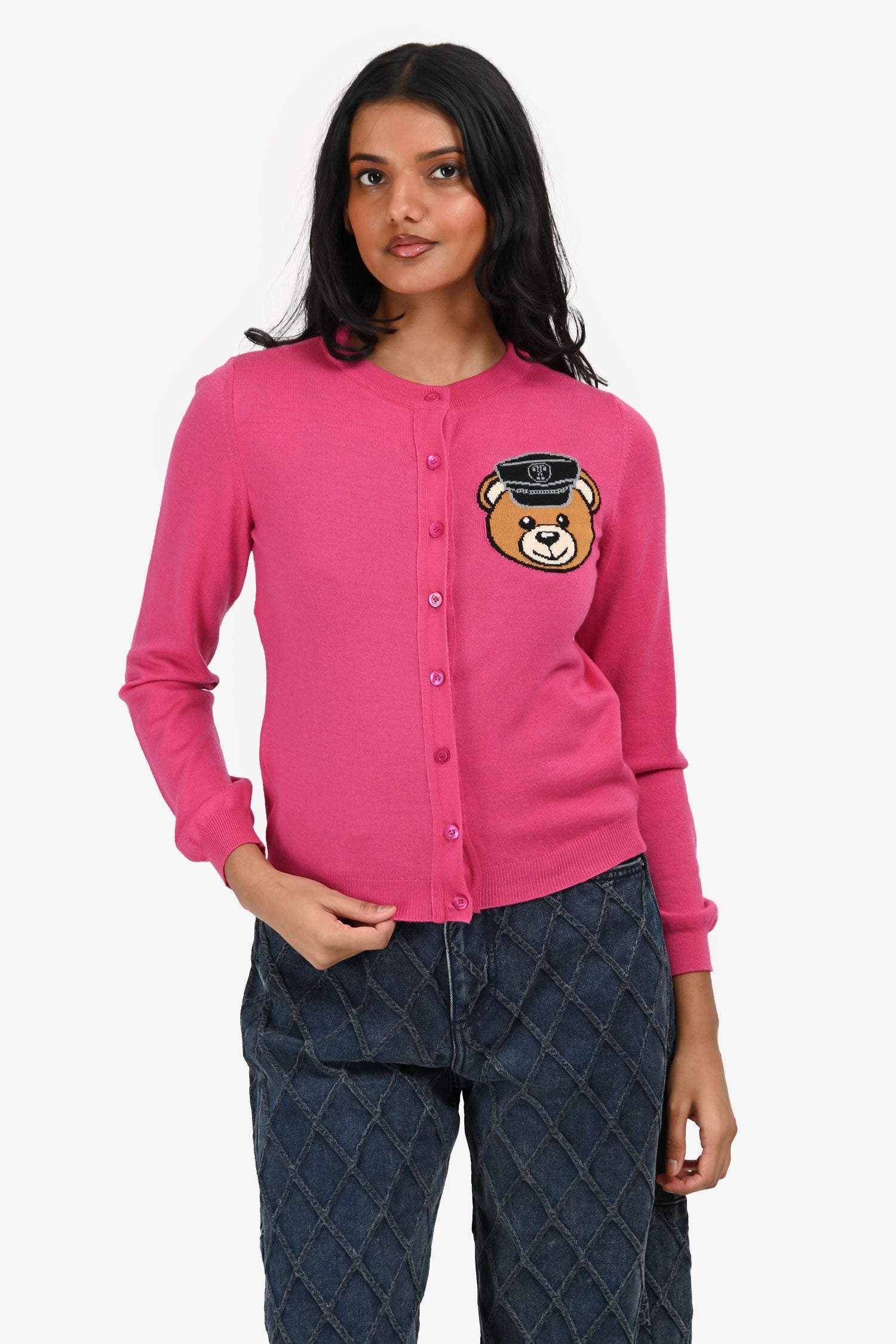 Moschino Pink Wool Teddy Bear Long Sleeve Cropped igan Size 4