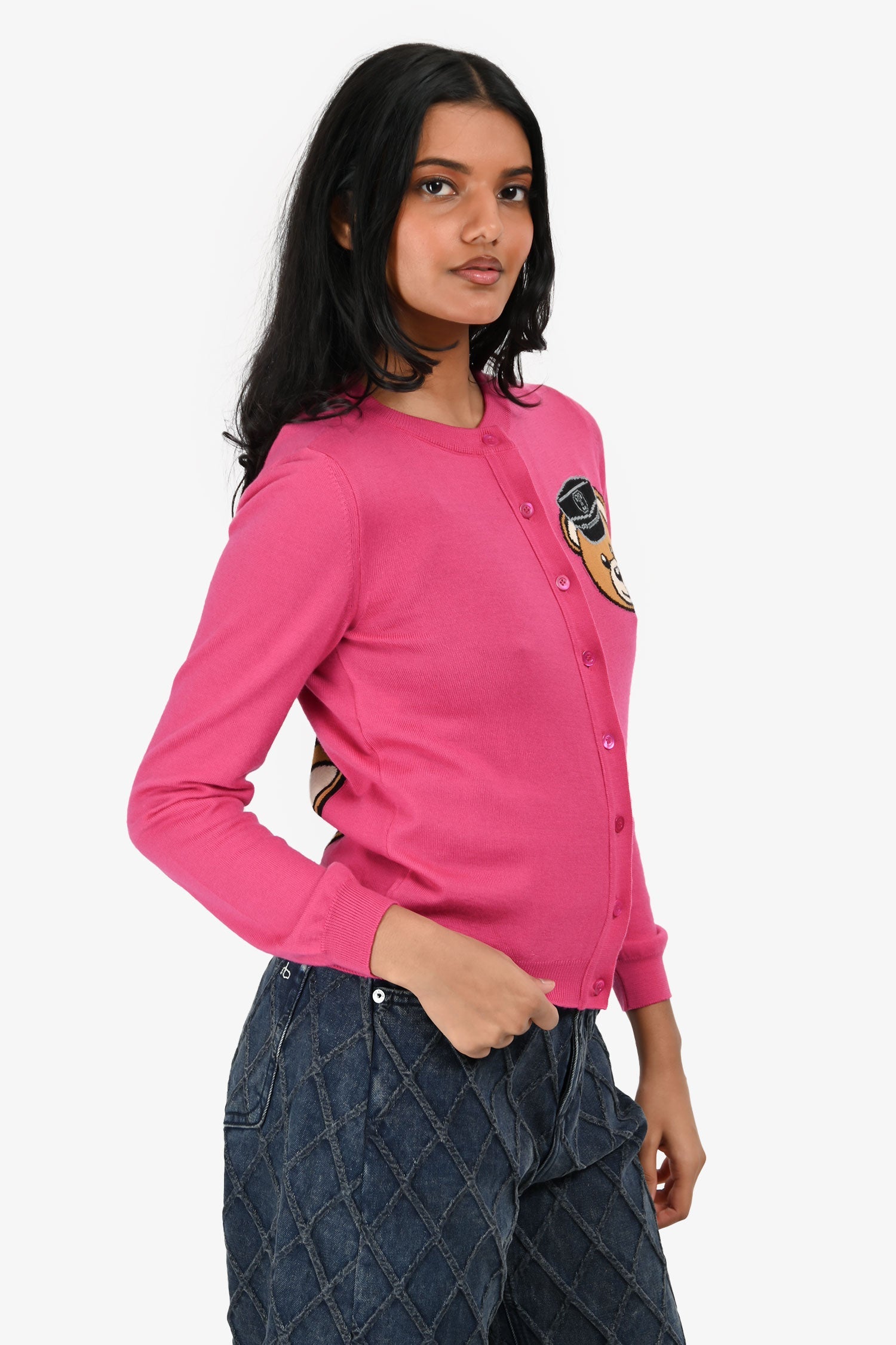 Moschino Pink Wool Teddy Bear Long Sleeve Cropped igan Size 4
