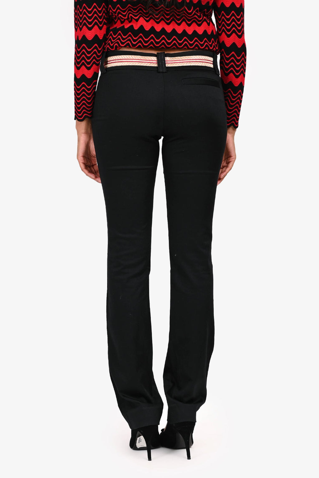 Class Roberto Cavalli Black Wool Waist Line Detail Straight Leg Pants Size 6 US