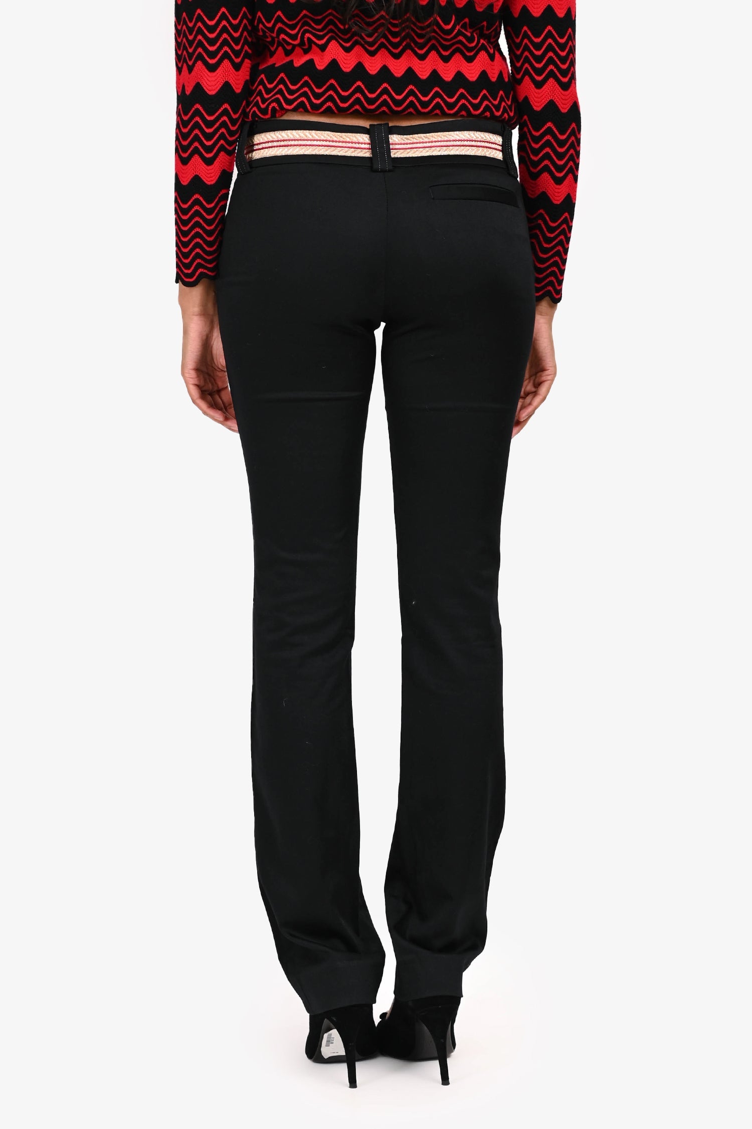 Class Roberto Cavalli Black Wool Waist Line Detail Straight Leg Pants Size 6 US