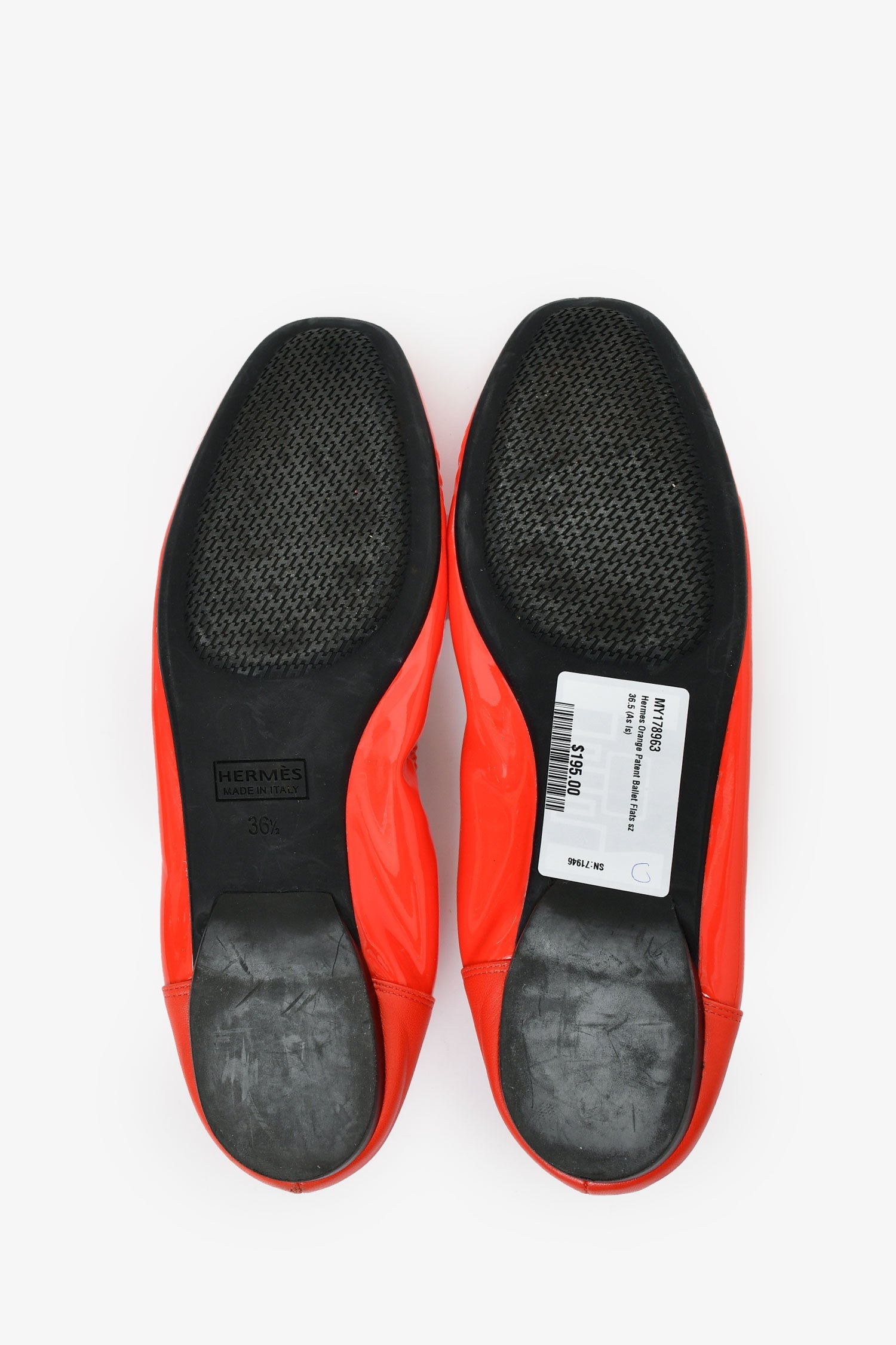 Hermès Orange Patent Ballet Flats Size 36.5