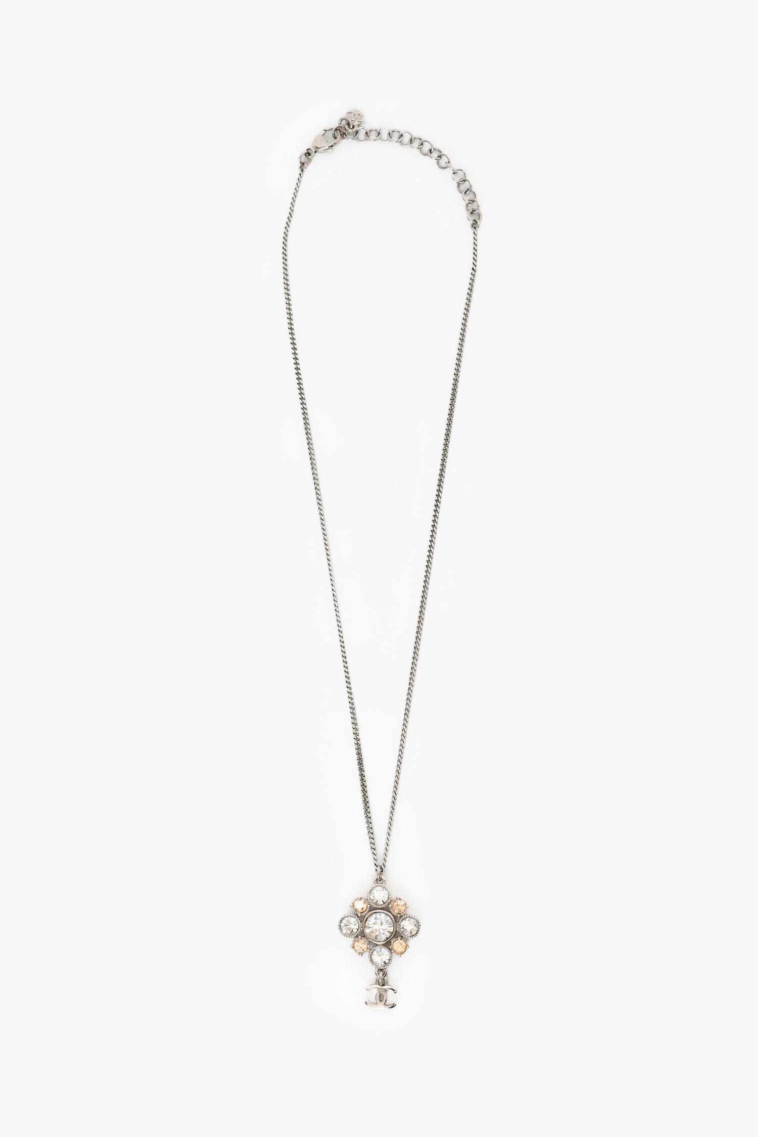 Pre-Loved Chanel™ 2012 Silver Toned Crystal Drop CC Pendant Necklace