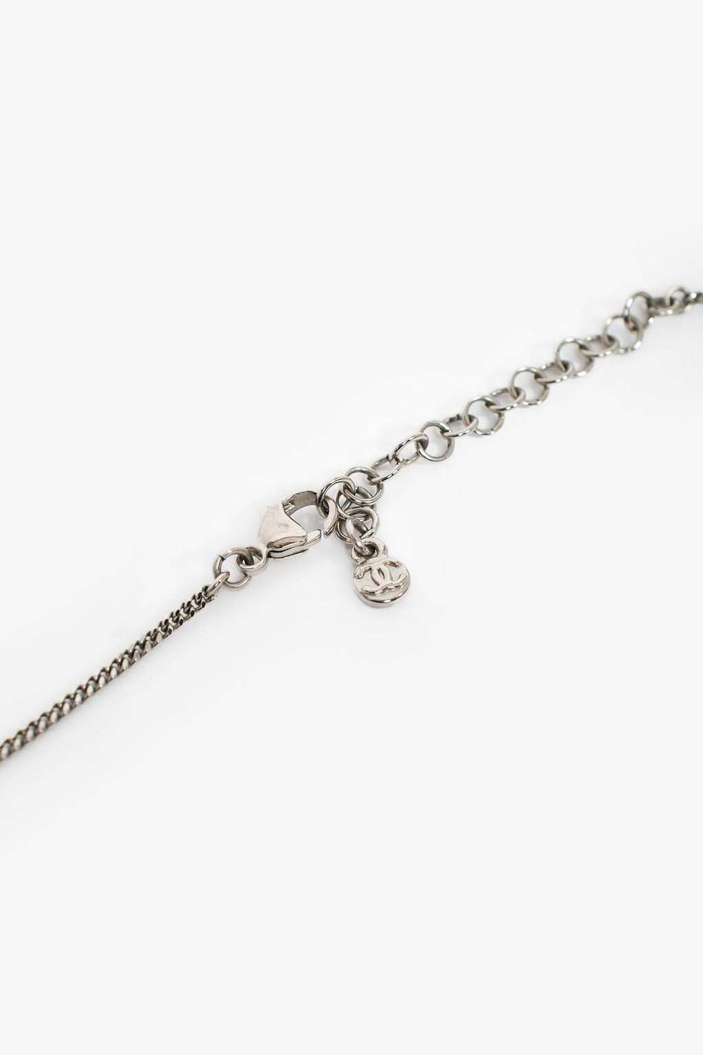 Pre-Loved Chanel™ 2012 Silver Toned Crystal Drop CC Pendant Necklace