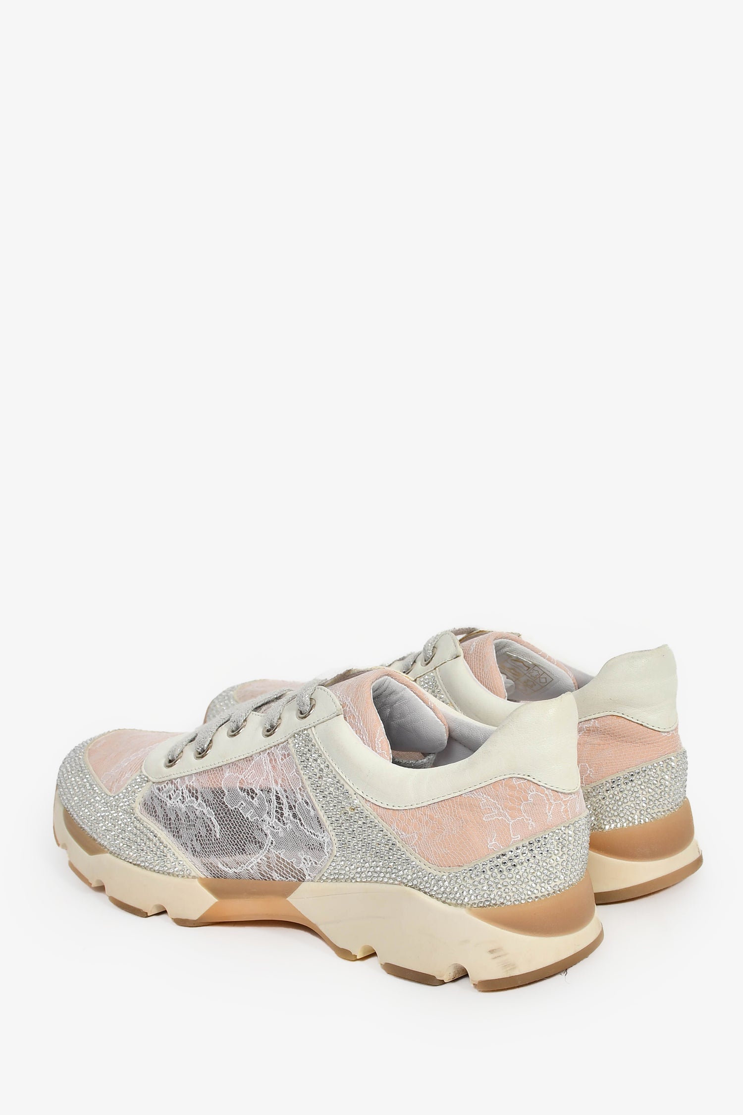 Rene Caovilla Pink/Silver Lace Crystal Sneakers Size 37