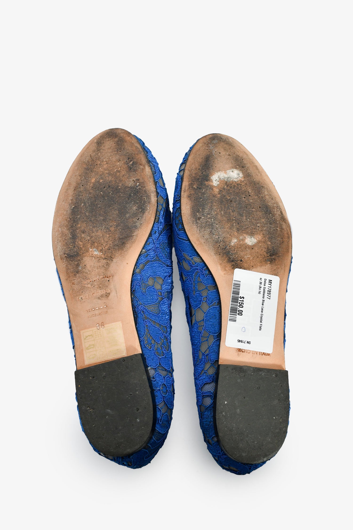 Dolce Gabbana Blue Lace Crystal Flats Size 36
