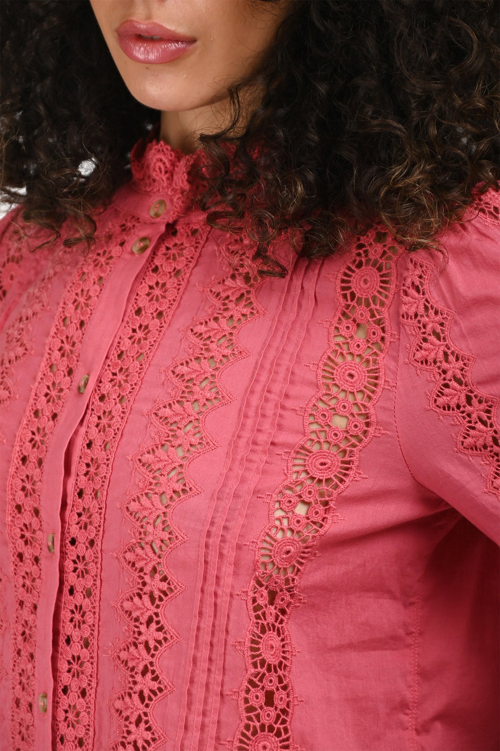 Sézane Pink Lace High Neck Long Sleeve Top Size 34