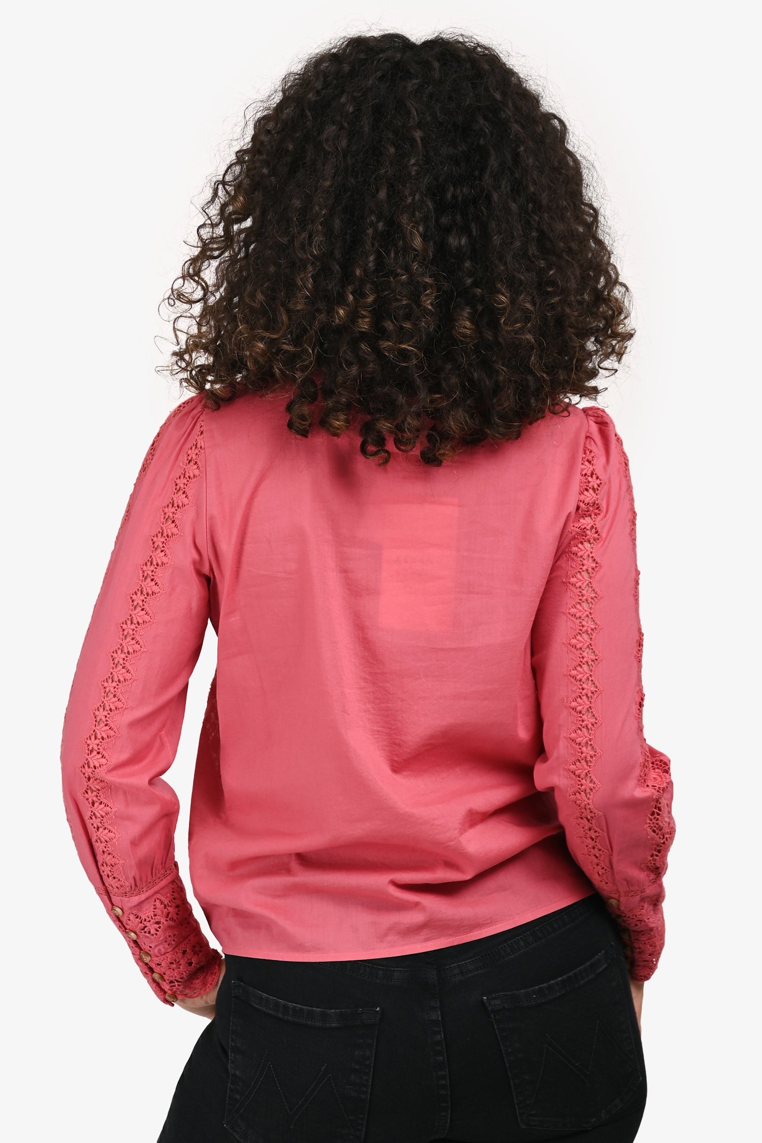 Sézane Pink Lace High Neck Long Sleeve Top Size 34
