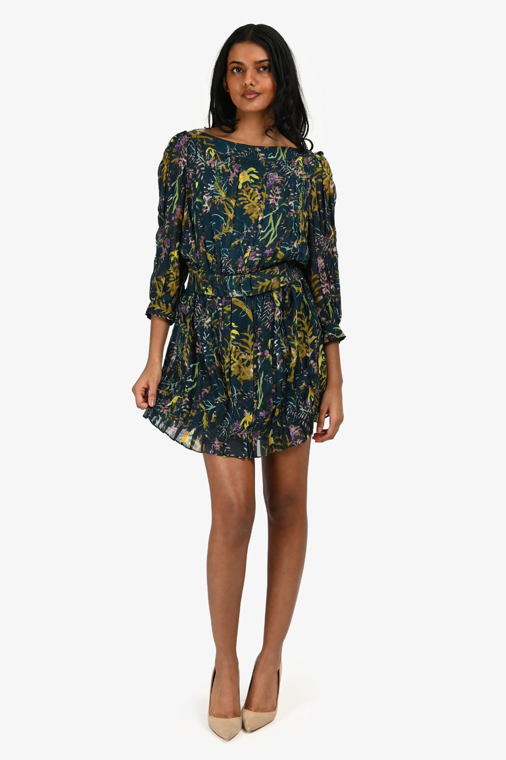 Diane von Furstenberg Green Silk Floral Print Mini Dress With Belt Size 2