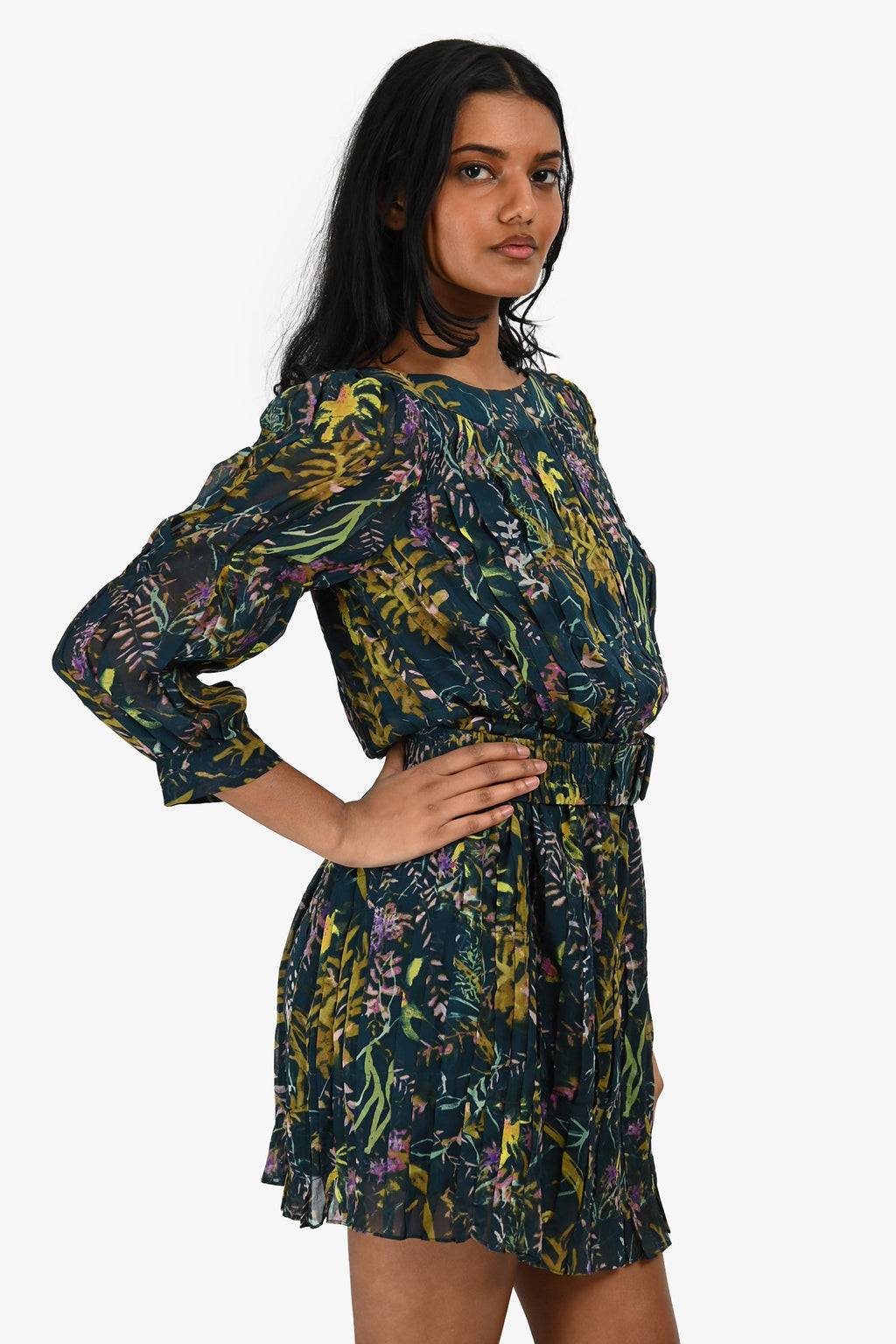 Diane von Furstenberg Green Silk Floral Print Mini Dress With Belt Size 2