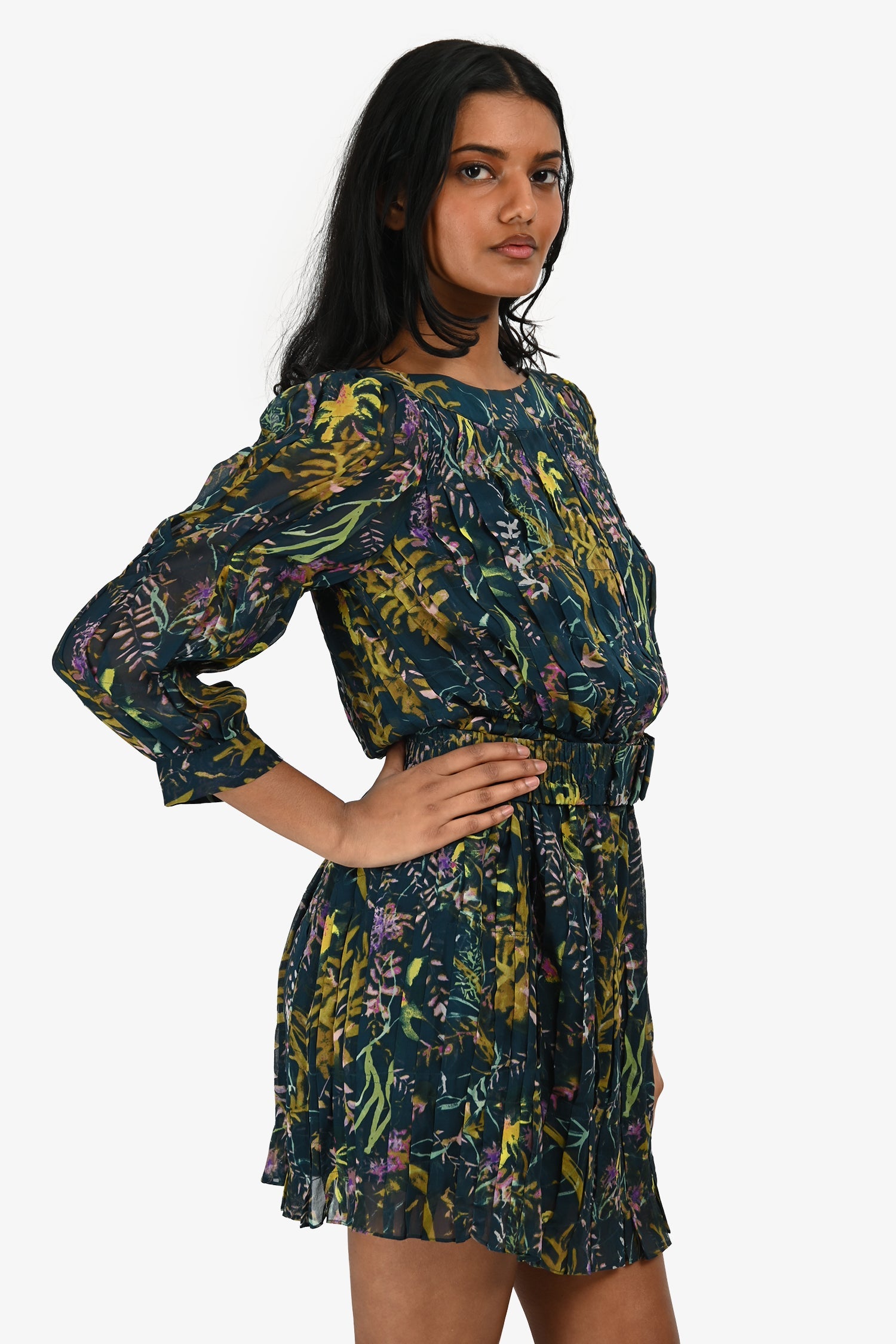 Diane von Furstenberg Green Silk Floral Print Mini Dress With Belt Size 2