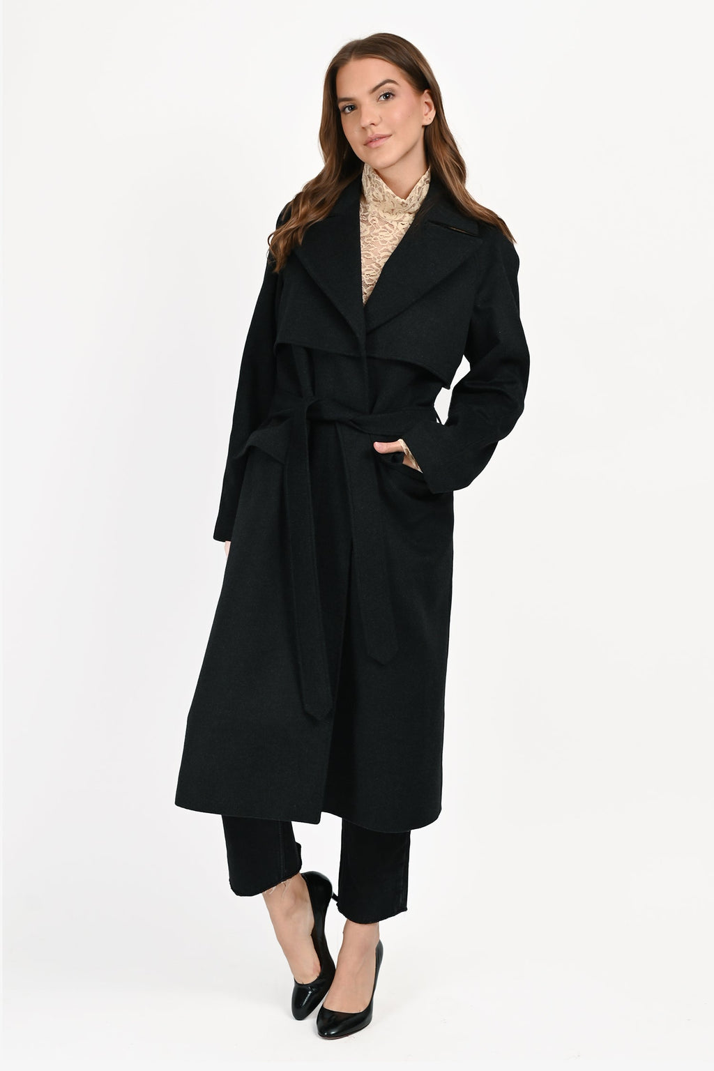Burberry Dark Grey Wool/Cashmere Belted Coat Size 4