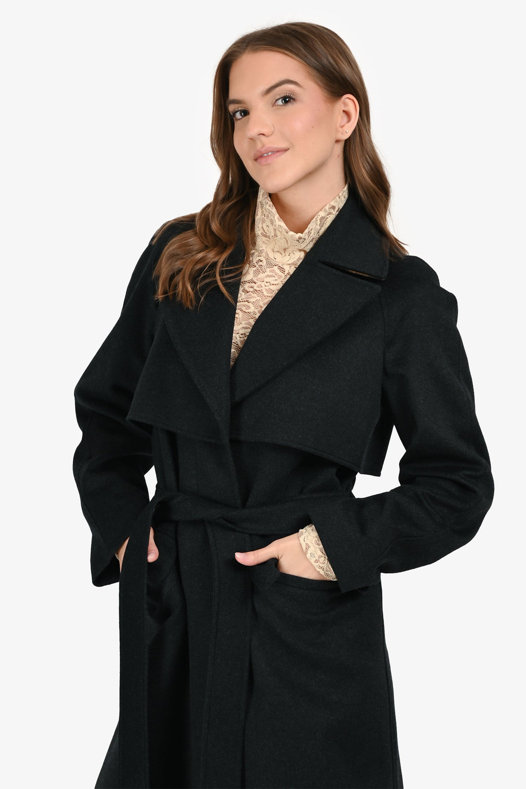 Burberry Dark Grey Wool/Cashmere Belted Coat Size 4