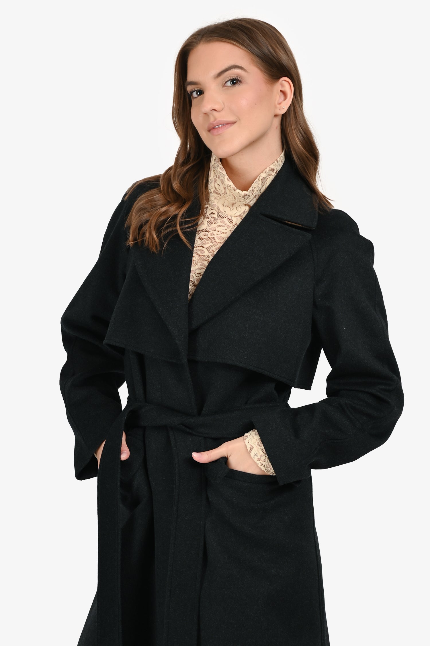 Burberry Dark Grey Wool/Cashmere Belted Coat Size 4