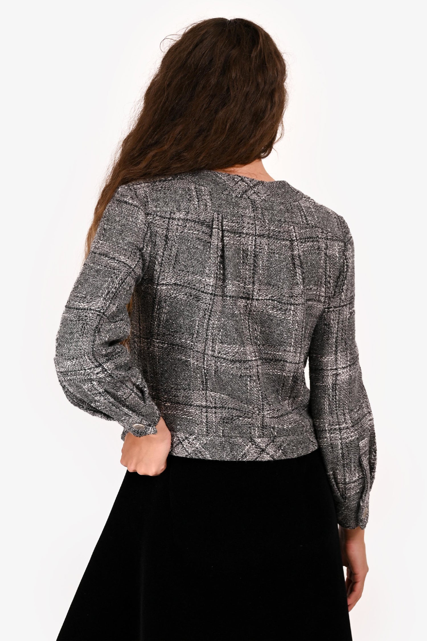 Pre-Loved Chanel™ 2019 Grey Ruffled Tweed Jacket Size 34