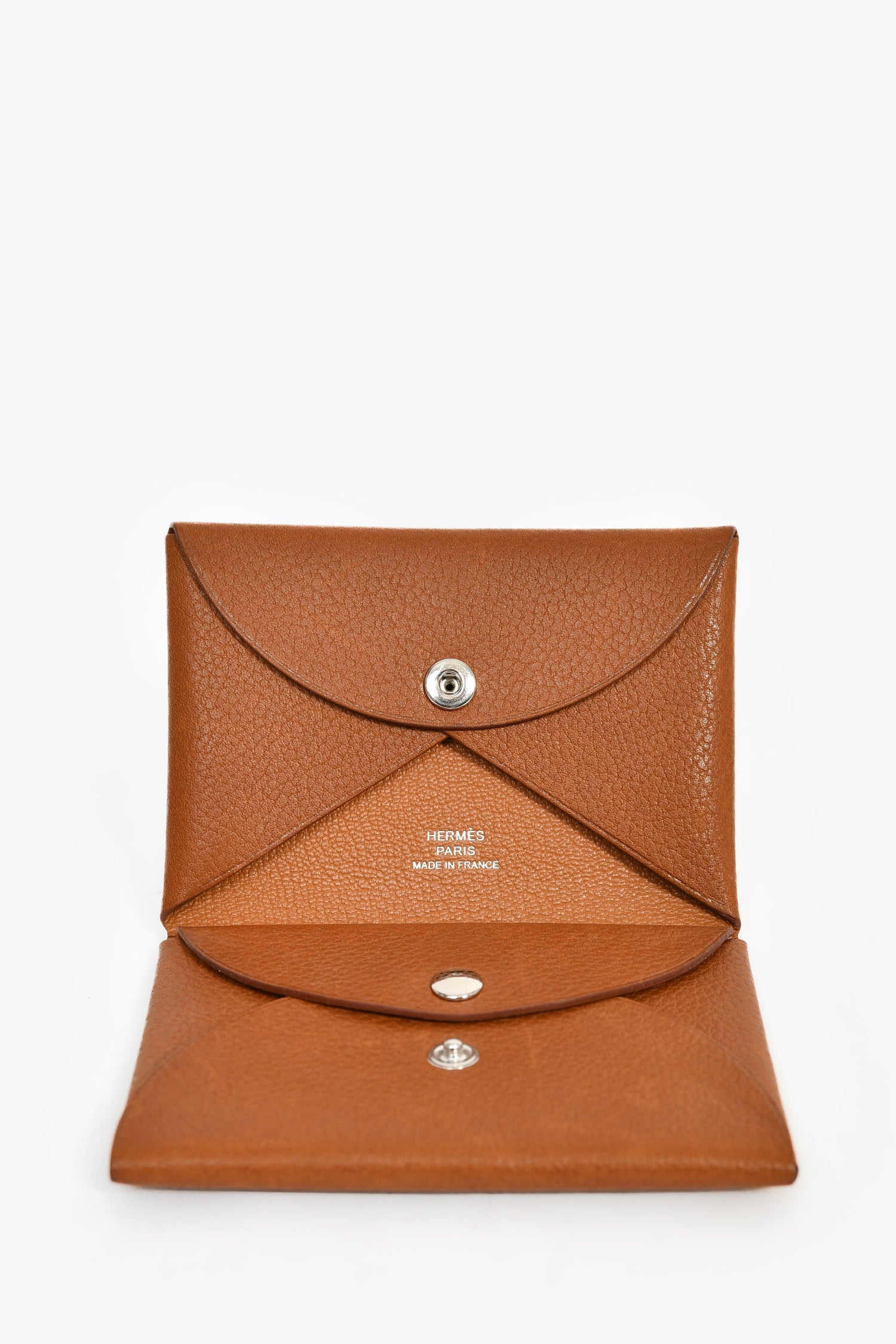 Hermès 2024 Brown Leather Calvi Duo Compact  Holder
