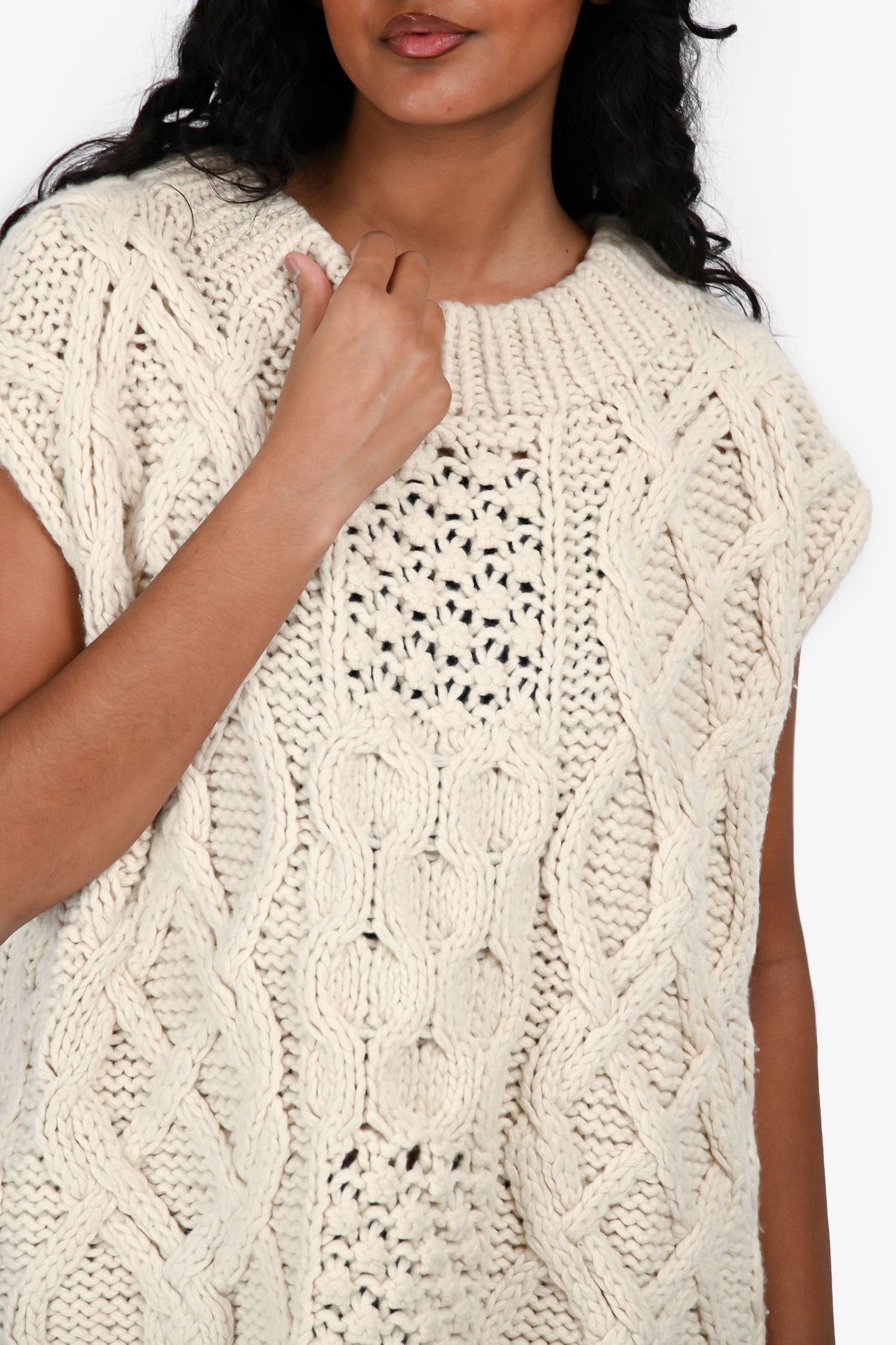 Dries Van Noten Beige Cashmere/Wool Cable Knit Sleeveless Oversized Top Size S