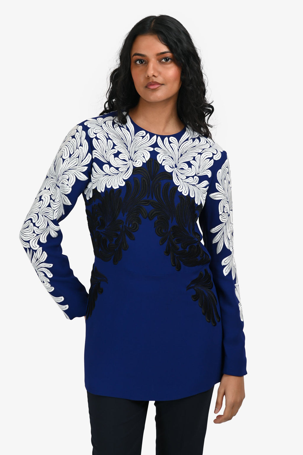 Stella McCartney Blue/White Embroidered Long Sleeve Top Size 38