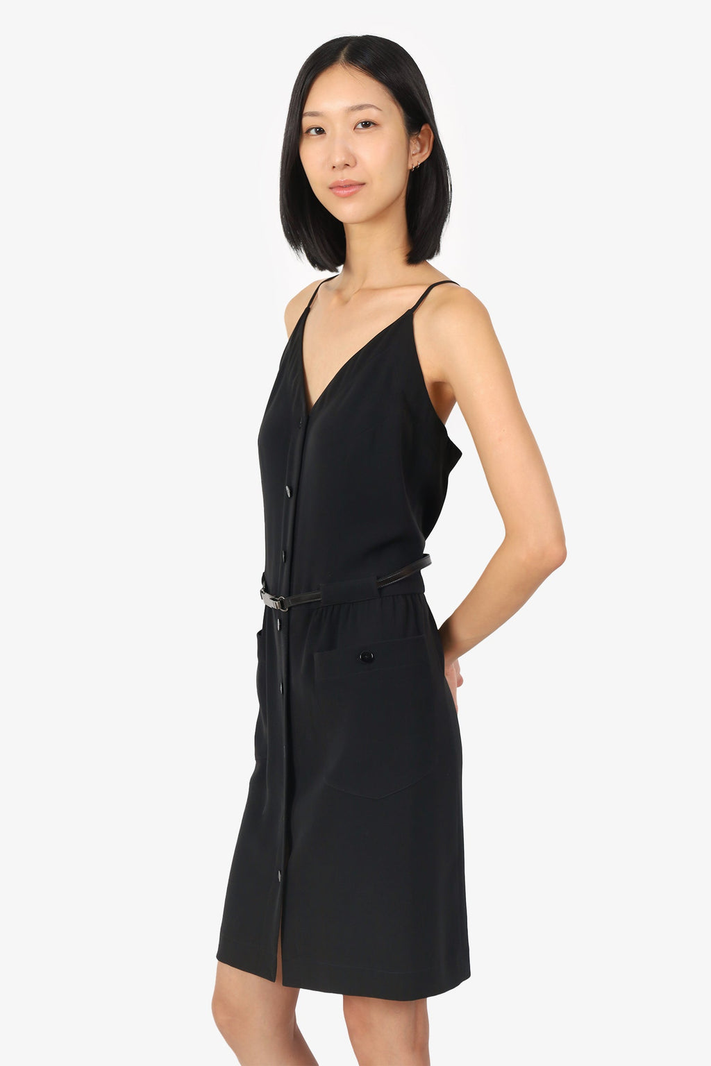 Pre-Loved Chanel™ 00A Black Belted Sleeveless Mini Dress Size 42