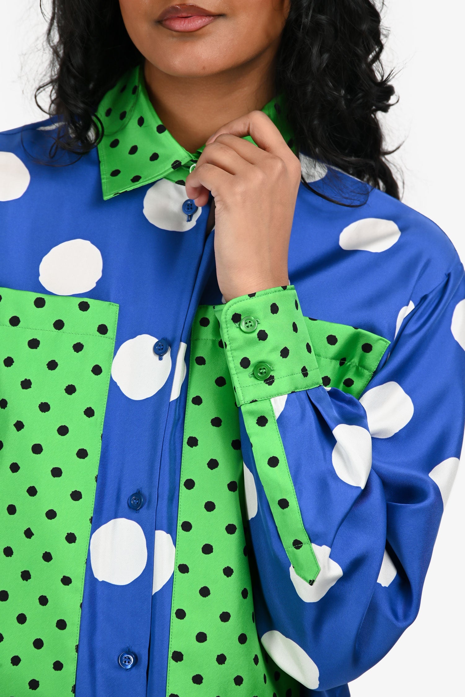 Moschino Blue/Green Printed Silk Button Down Shirt Size 2