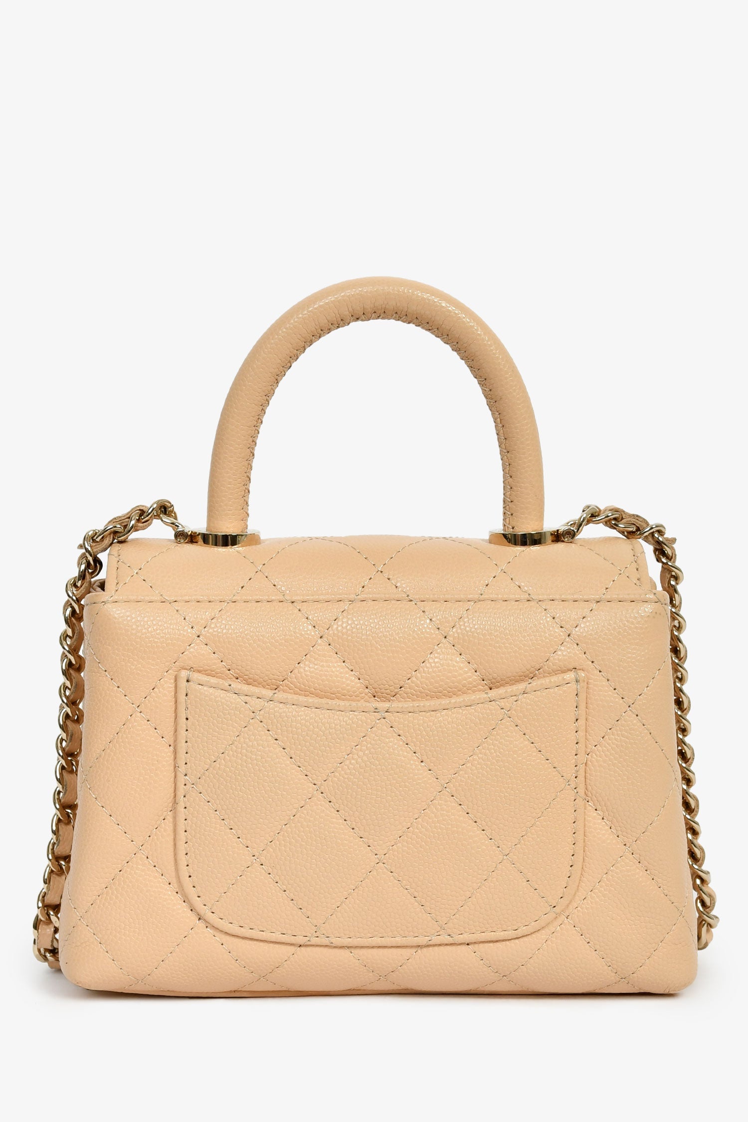 Pre-Loved Chanel™ 2022+ Beige Quilted Caviar Extra Mini Coco Handle Flap Bag