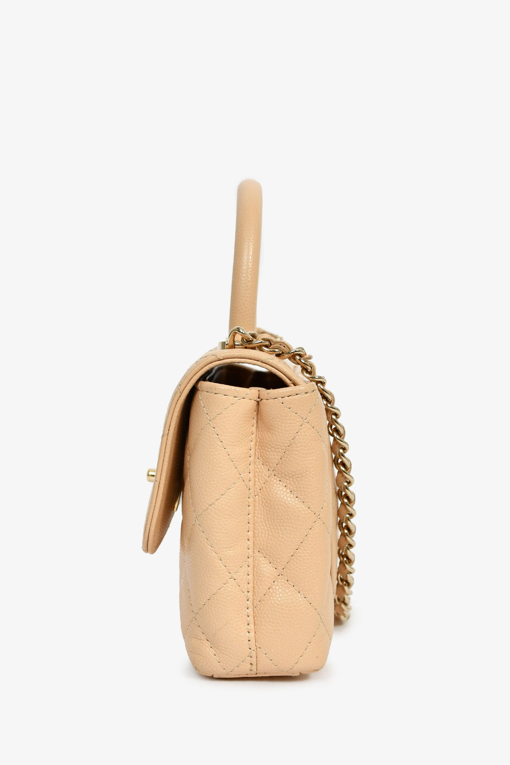 Pre-Loved Chanel™ 2022+ Beige Quilted Caviar Extra Mini Coco Handle Flap Bag