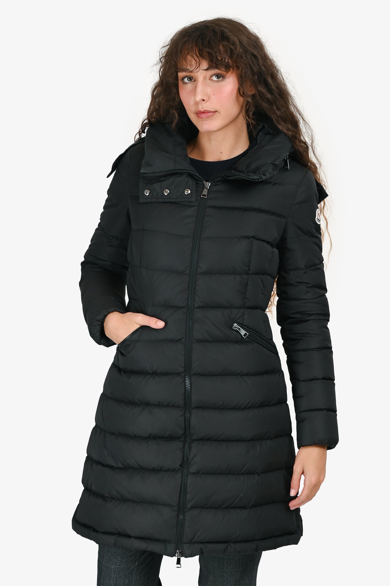 Moncler Black Midi Hooded Down Jacket Size 1