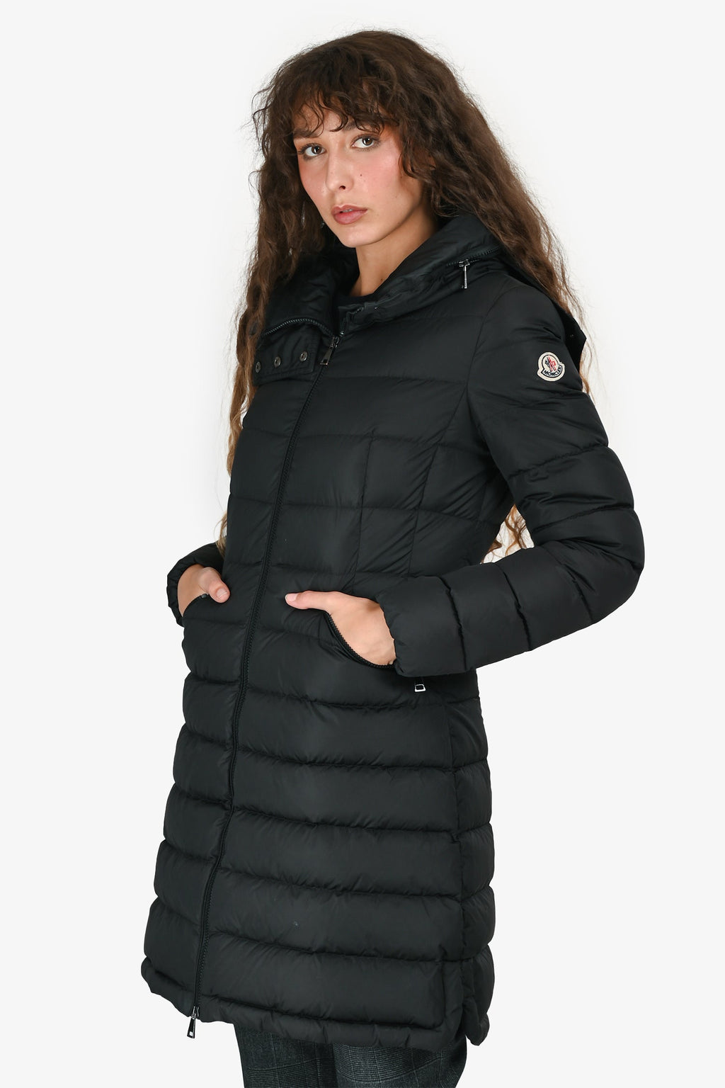 Moncler Black Midi Hooded Down Jacket Size 1