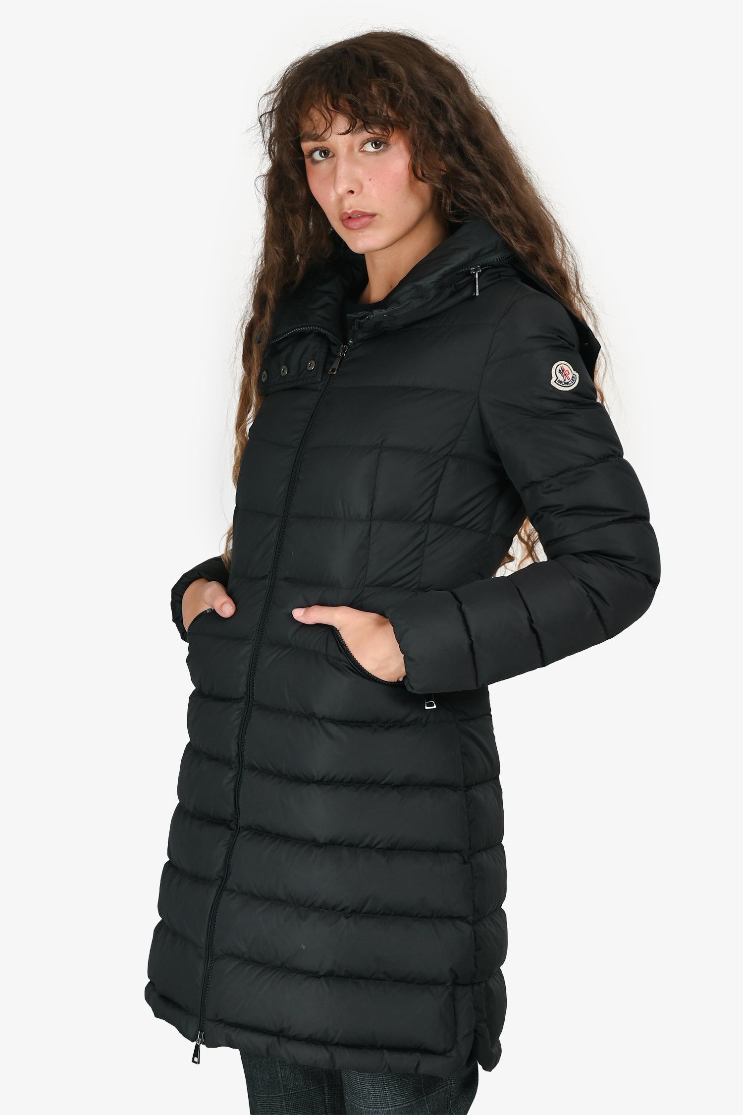 Moncler Black Midi Hooded Down Jacket Size 1