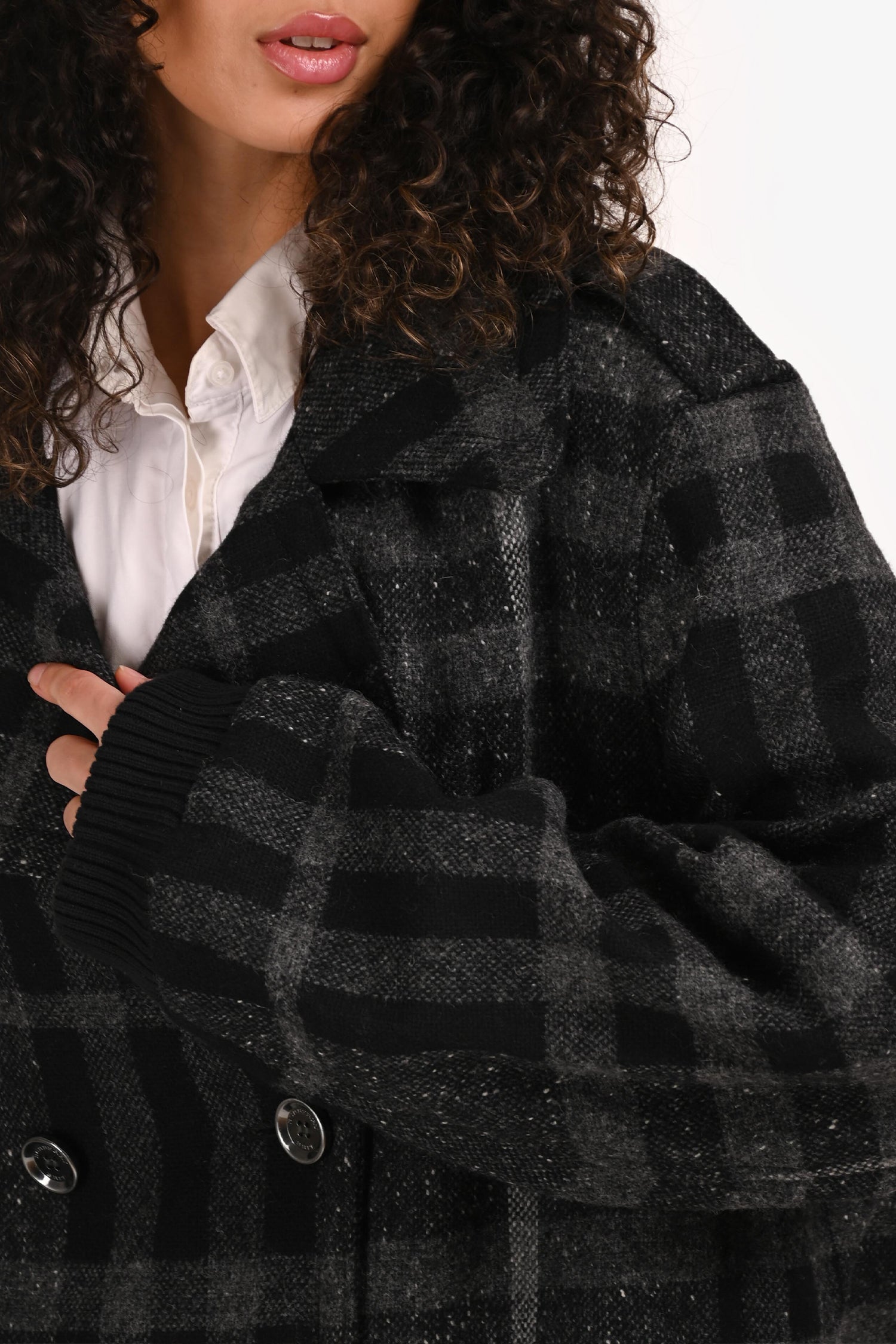 Burberry Brit Black/Grey Wool Plaid Double Breasted Jacket Size 12