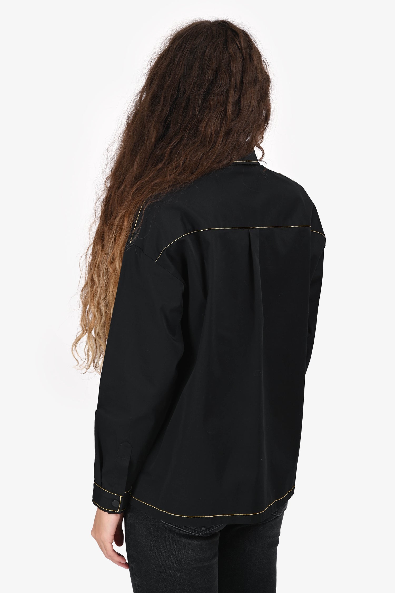 Fendi Black/Yellow Pocket Stitch Detail Button-Up Shirt Estimated Size S